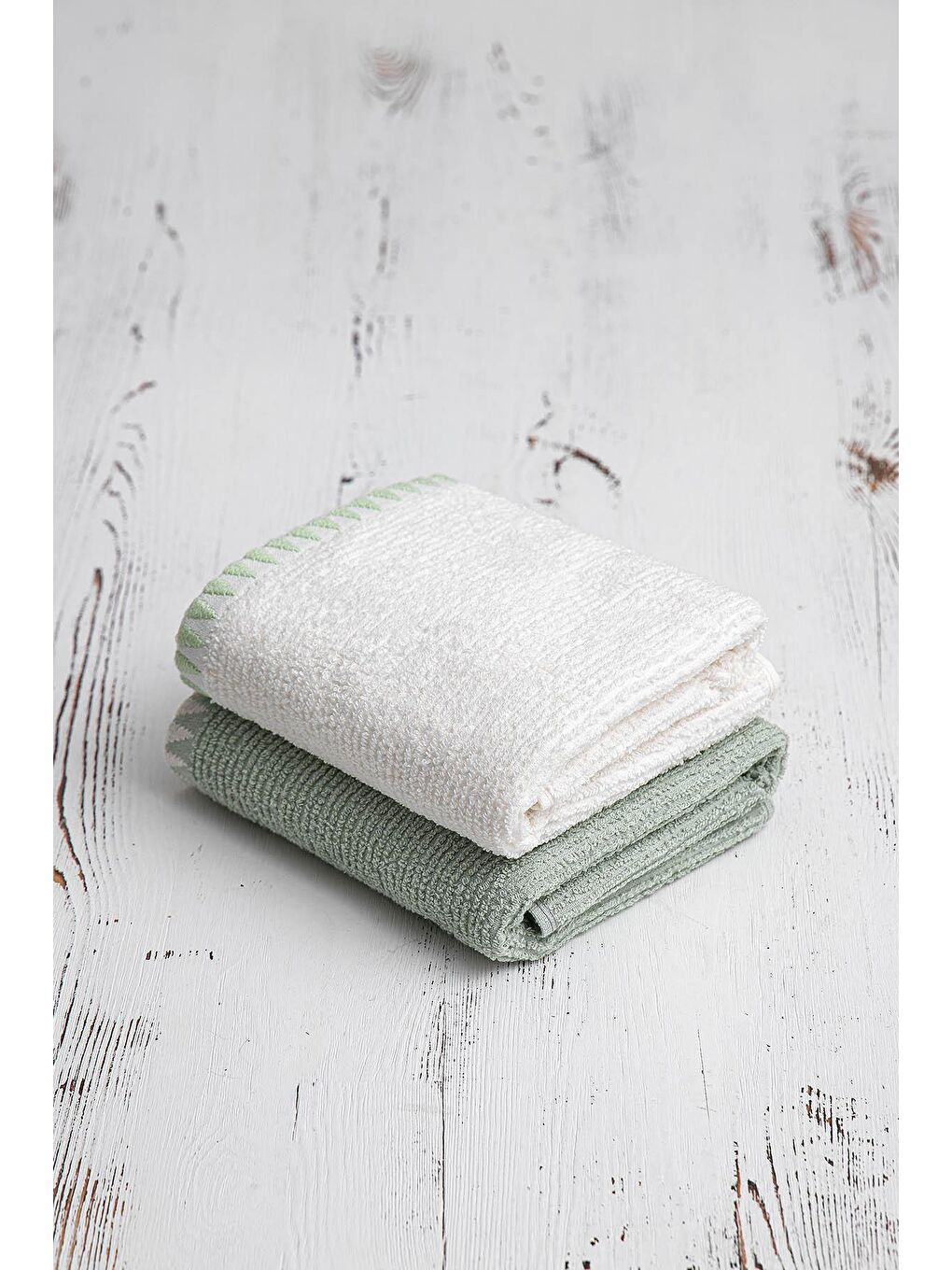 Yeşil Vera 2'li Mutfak Havlusu %100 Pamuk Bukle-Bukle Krem-Mint 50X70 Cm-6