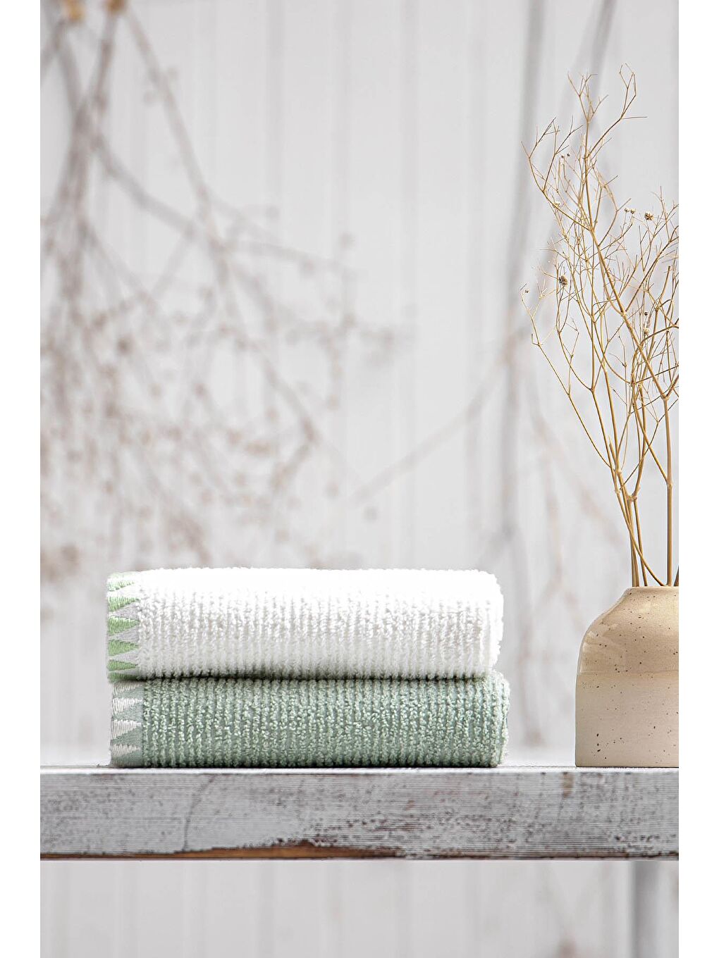 Yeşil Vera 2'li Mutfak Havlusu %100 Pamuk Bukle-Bukle Krem-Mint 50X70 Cm-7