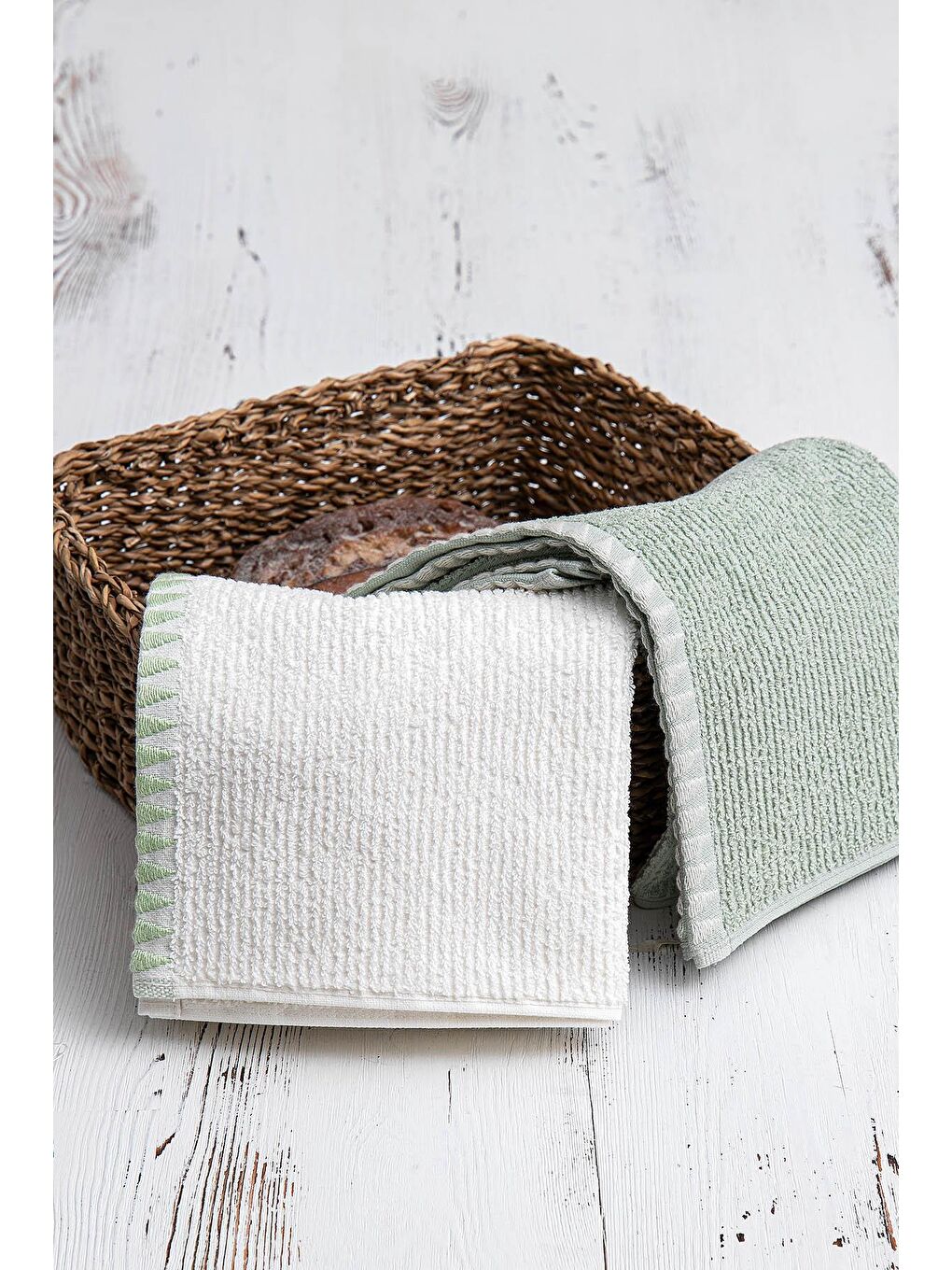 Yeşil Vera 2'li Mutfak Havlusu %100 Pamuk Bukle-Bukle Krem-Mint 50X70 Cm-8