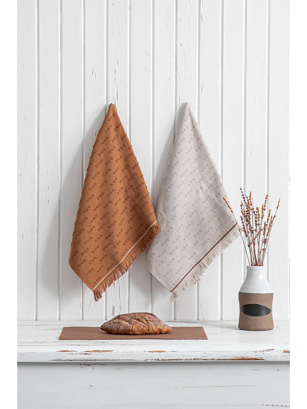 Pera 2'li Mutfak Havlusu %100 Pamuk Pike-Bukle Bej-Terra 50X70 Cm-4