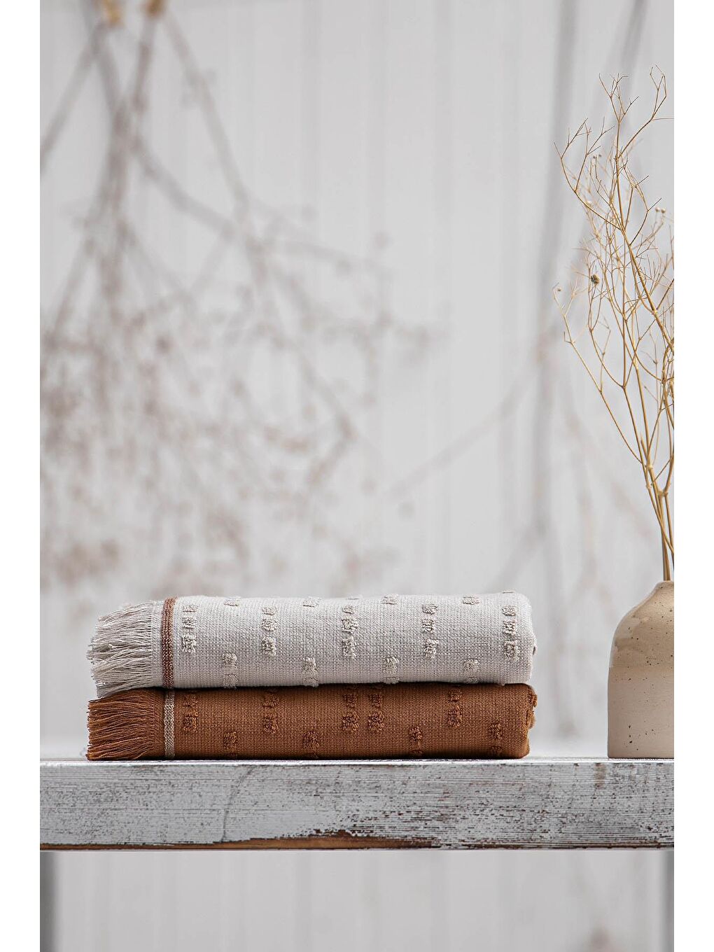 Pera 2'li Mutfak Havlusu %100 Pamuk Pike-Bukle Bej-Terra 50X70 Cm-7