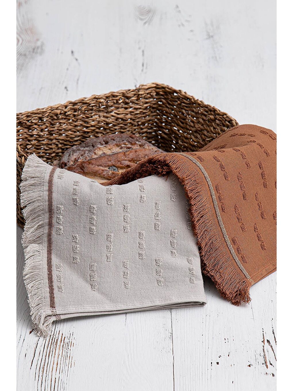 Pera 2'li Mutfak Havlusu %100 Pamuk Pike-Bukle Bej-Terra 50X70 Cm-8