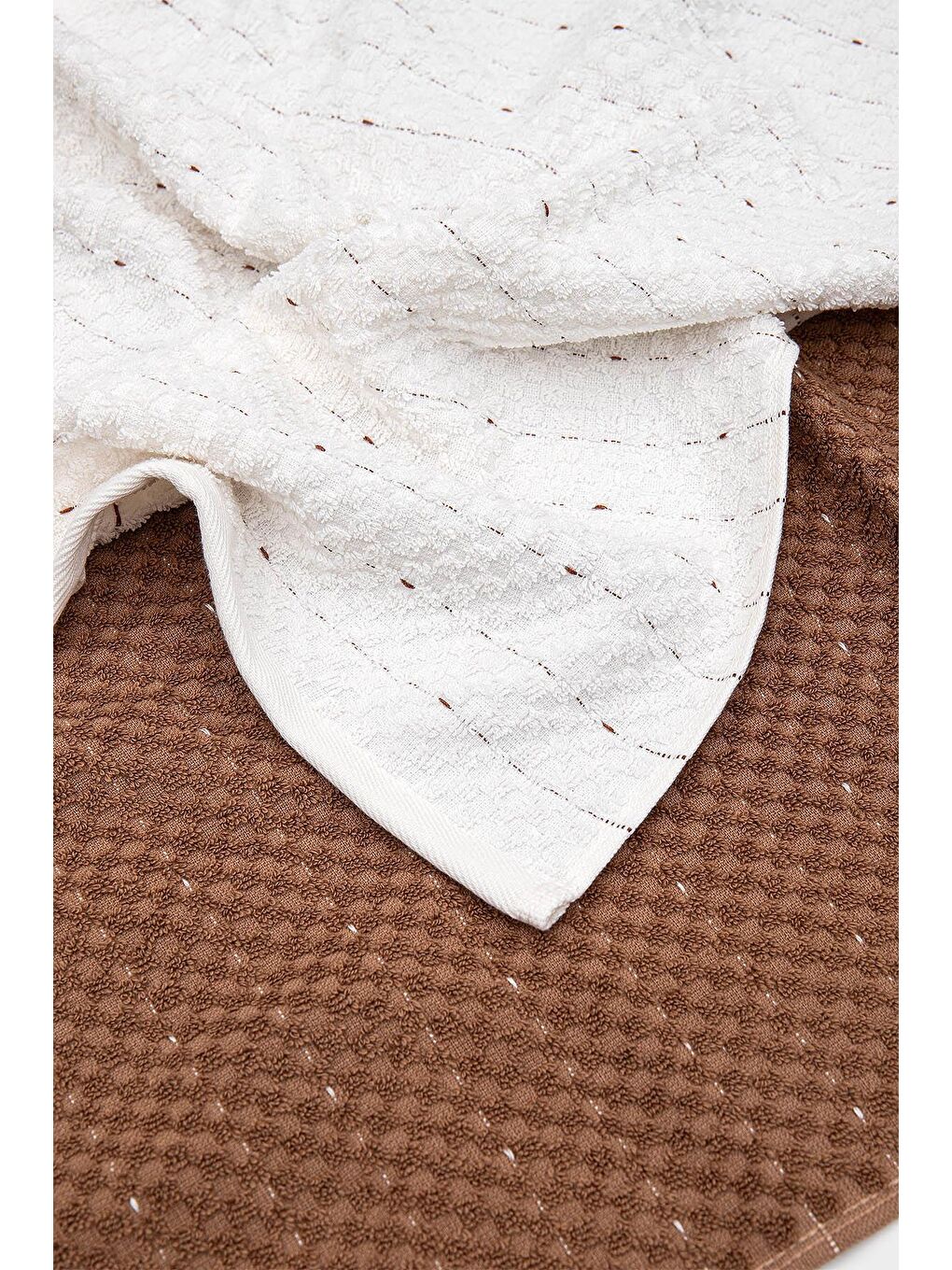 Kahverengi Parla 2'li Mutfak Havlusu %100 Pamuk Bukle-Bukle Krem-Kahve 50X70 Cm-2