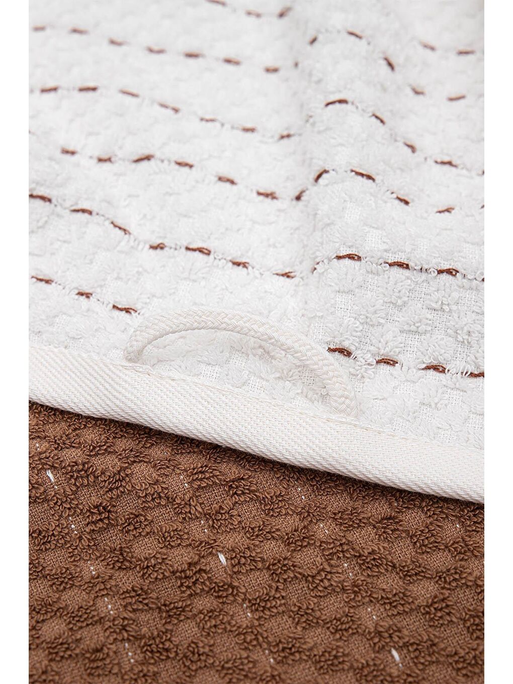 Kahverengi Parla 2'li Mutfak Havlusu %100 Pamuk Bukle-Bukle Krem-Kahve 50X70 Cm-3