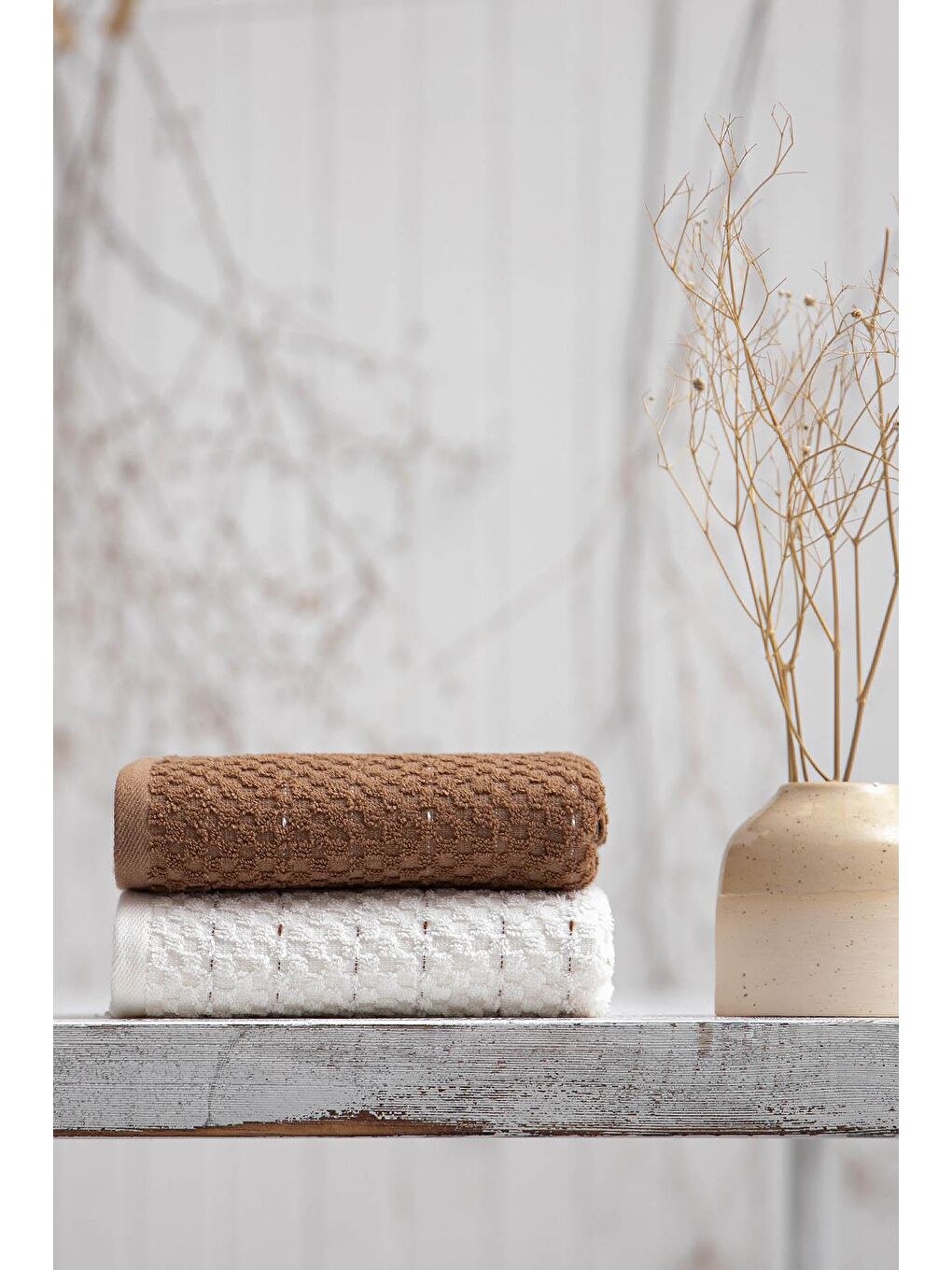 Kahverengi Parla 2'li Mutfak Havlusu %100 Pamuk Bukle-Bukle Krem-Kahve 50X70 Cm-7