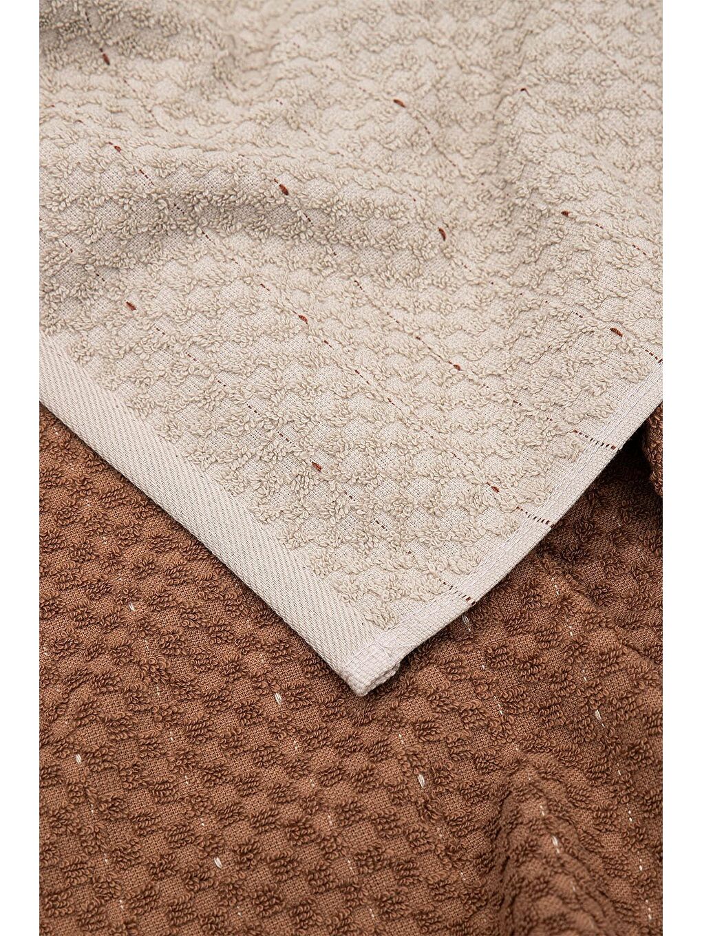 Parla 2'li Mutfak Havlusu %100 Pamuk Bukle-Bukle  Bej-Kahve 50x70 Cm-2