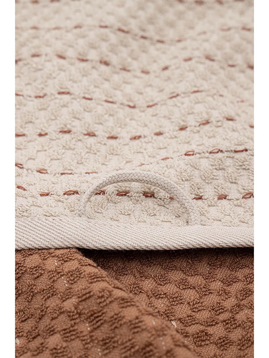 Parla 2'li Mutfak Havlusu %100 Pamuk Bukle-Bukle  Bej-Kahve 50x70 Cm-3