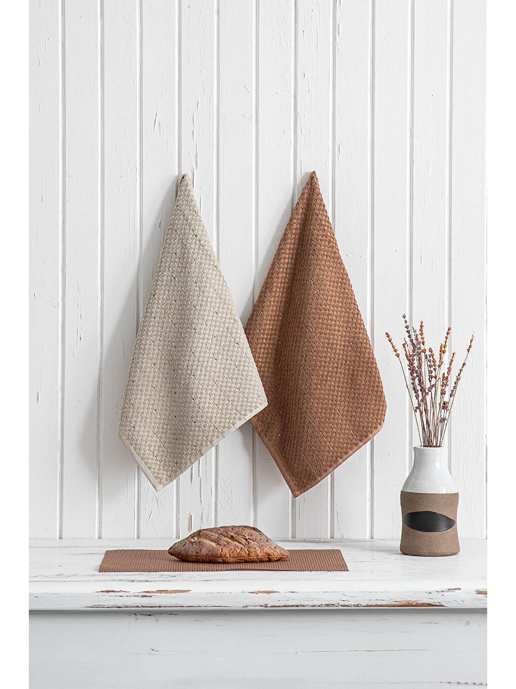 Parla 2'li Mutfak Havlusu %100 Pamuk Bukle-Bukle  Bej-Kahve 50x70 Cm-4