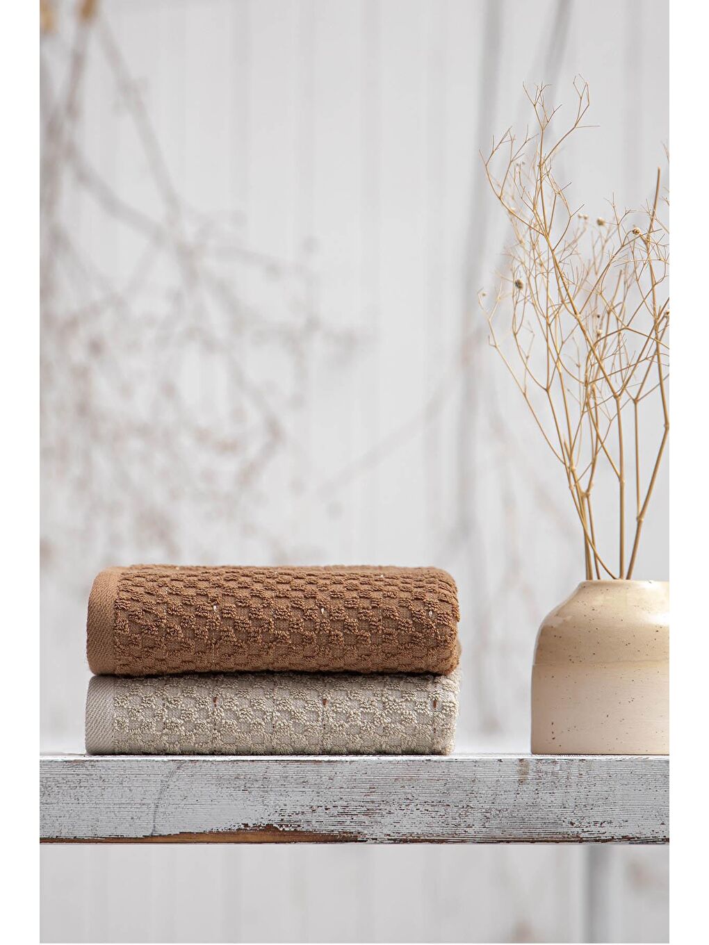 Parla 2'li Mutfak Havlusu %100 Pamuk Bukle-Bukle  Bej-Kahve 50x70 Cm-7