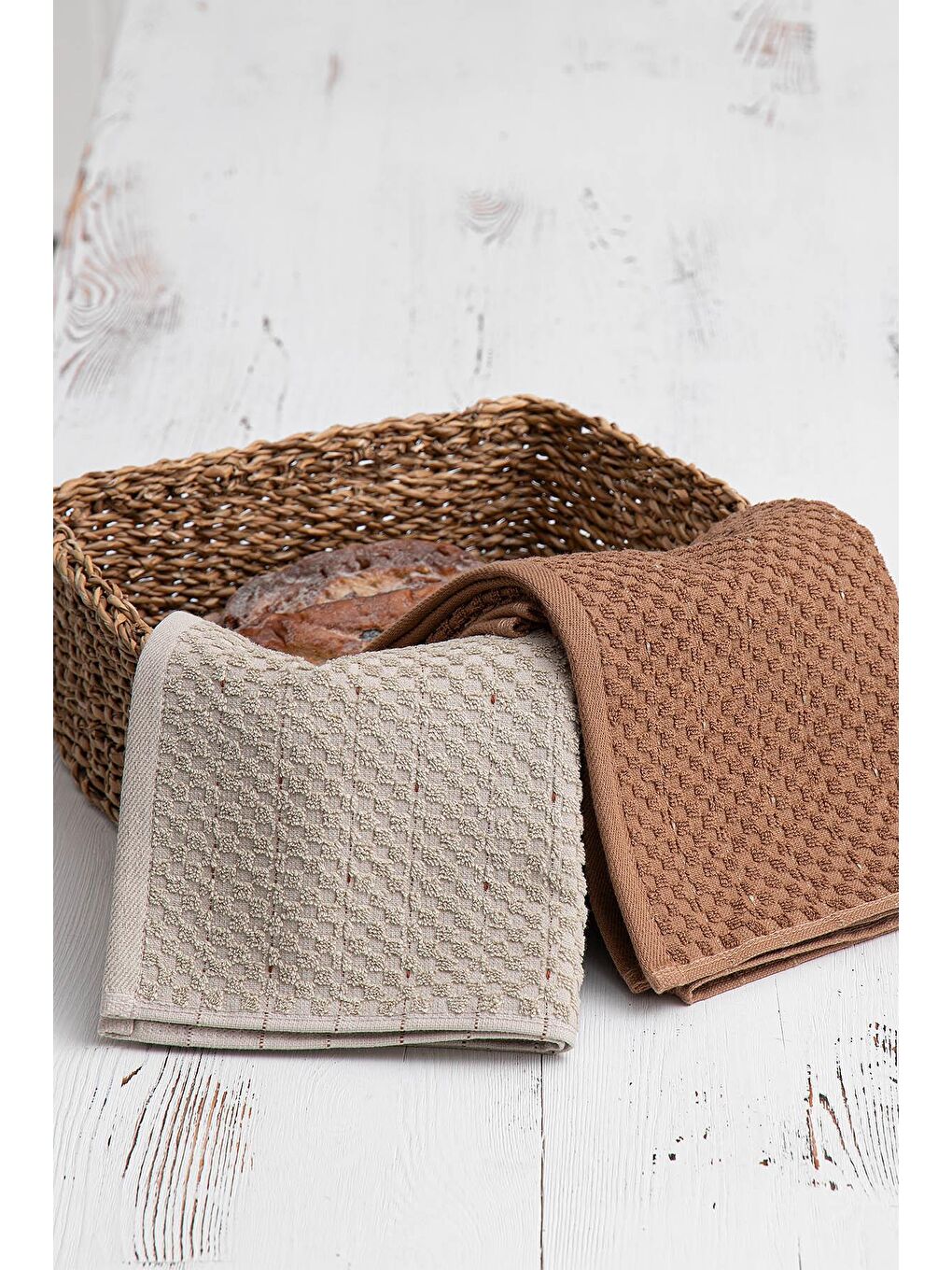 Parla 2'li Mutfak Havlusu %100 Pamuk Bukle-Bukle  Bej-Kahve 50x70 Cm-8