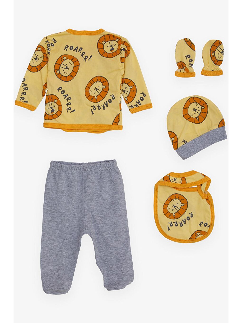 Erkek Bebek Hastane Çıkışı 5 li Aslancık Desenli Sarı (0-3 Ay)-1