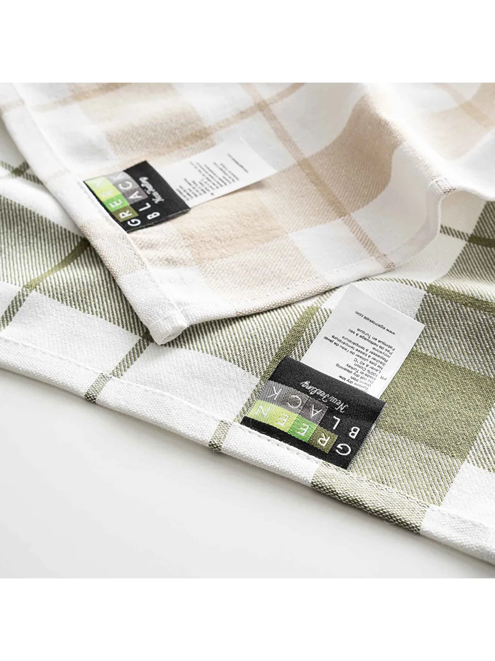 Esila 2'li Kurulama Bezi %100 Pamuklu İplik Boyalı Özel Dokuma Bej-Yeşil 45X65 Cm-1