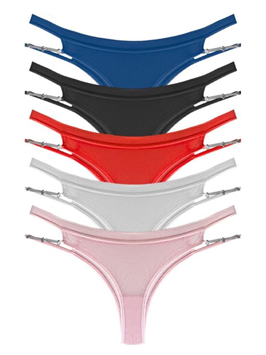 Karışık Tül Transparan Taş Ve Zincir Detaylı Kadın Brezilya Külot 5'Li Paket