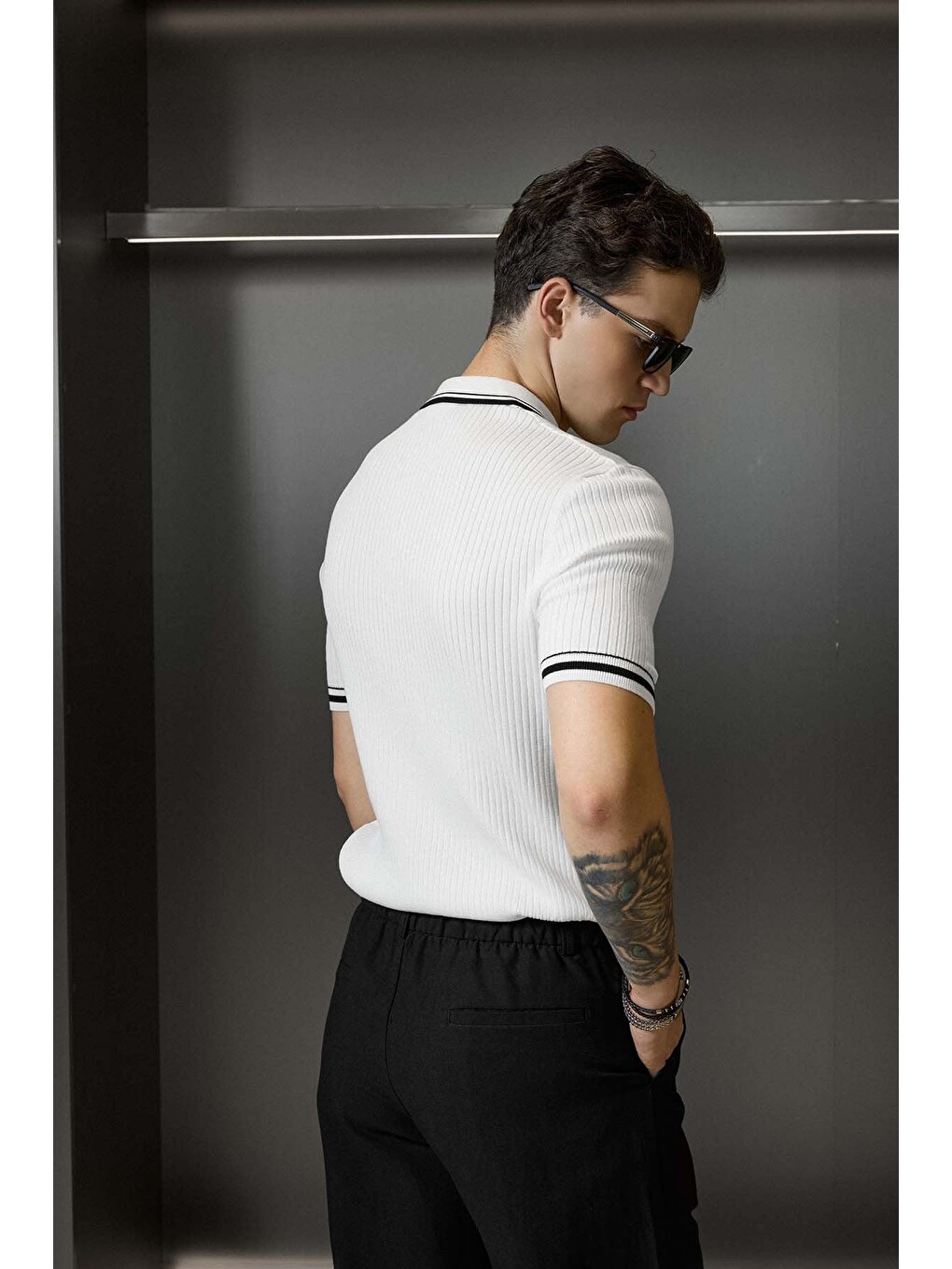Erkek Regular Fit Pamuklu Kontrast Detaylı Polo Yaka T-Shirt Beyaz-6