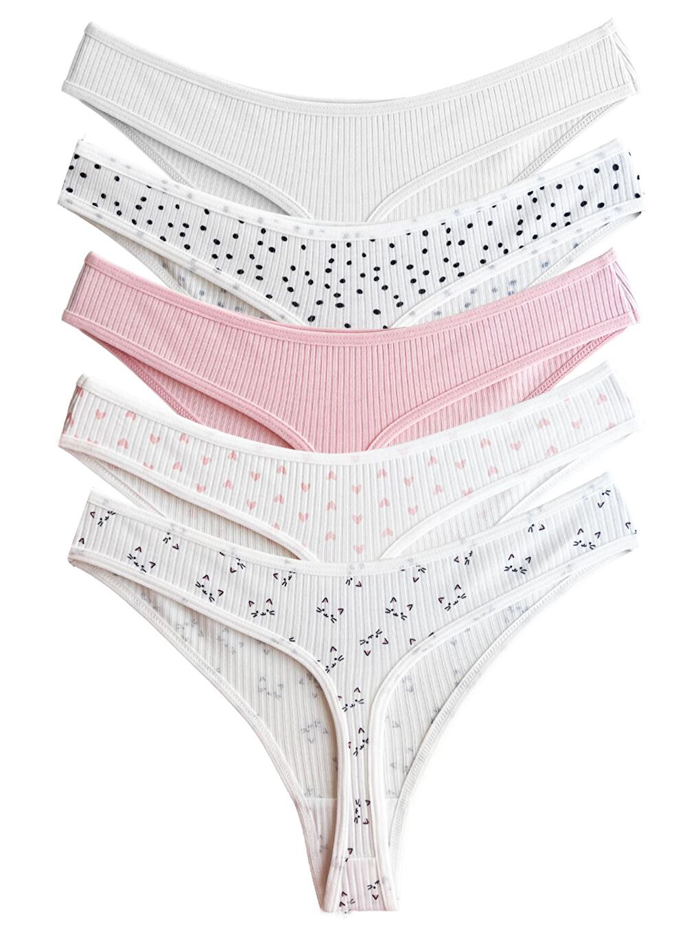 Karışık Pamuklu Desenli Kaşkorse Kadın Tanga Külot 5'Li Paket