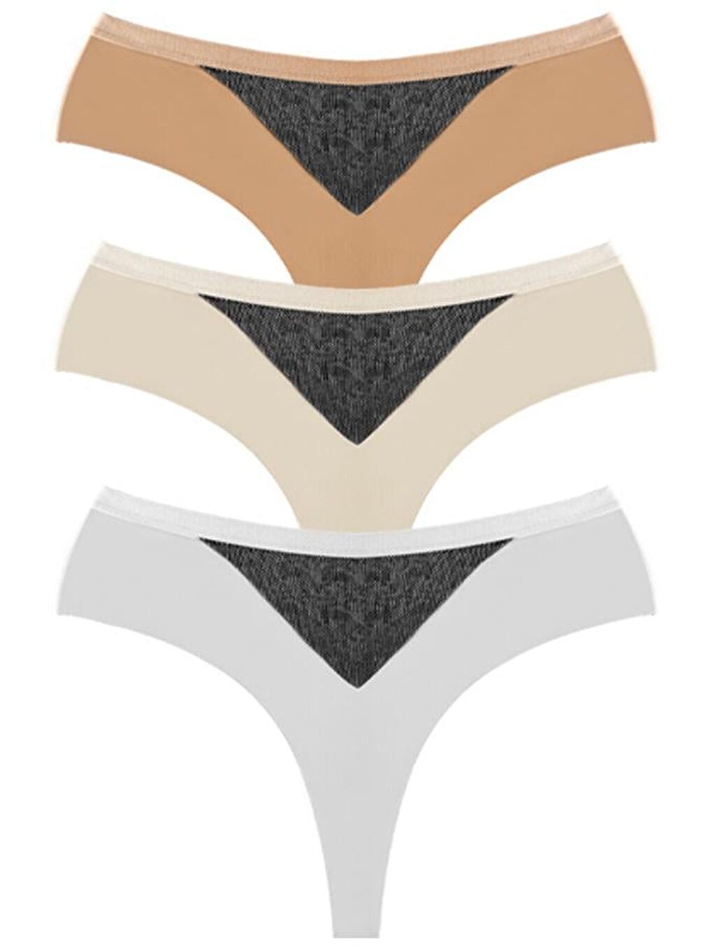 Karışık File Detaylı Beli Lastikli Lazer Kesim Büyük Beden Kadın Tanga Külot 3'Lü Paket-2