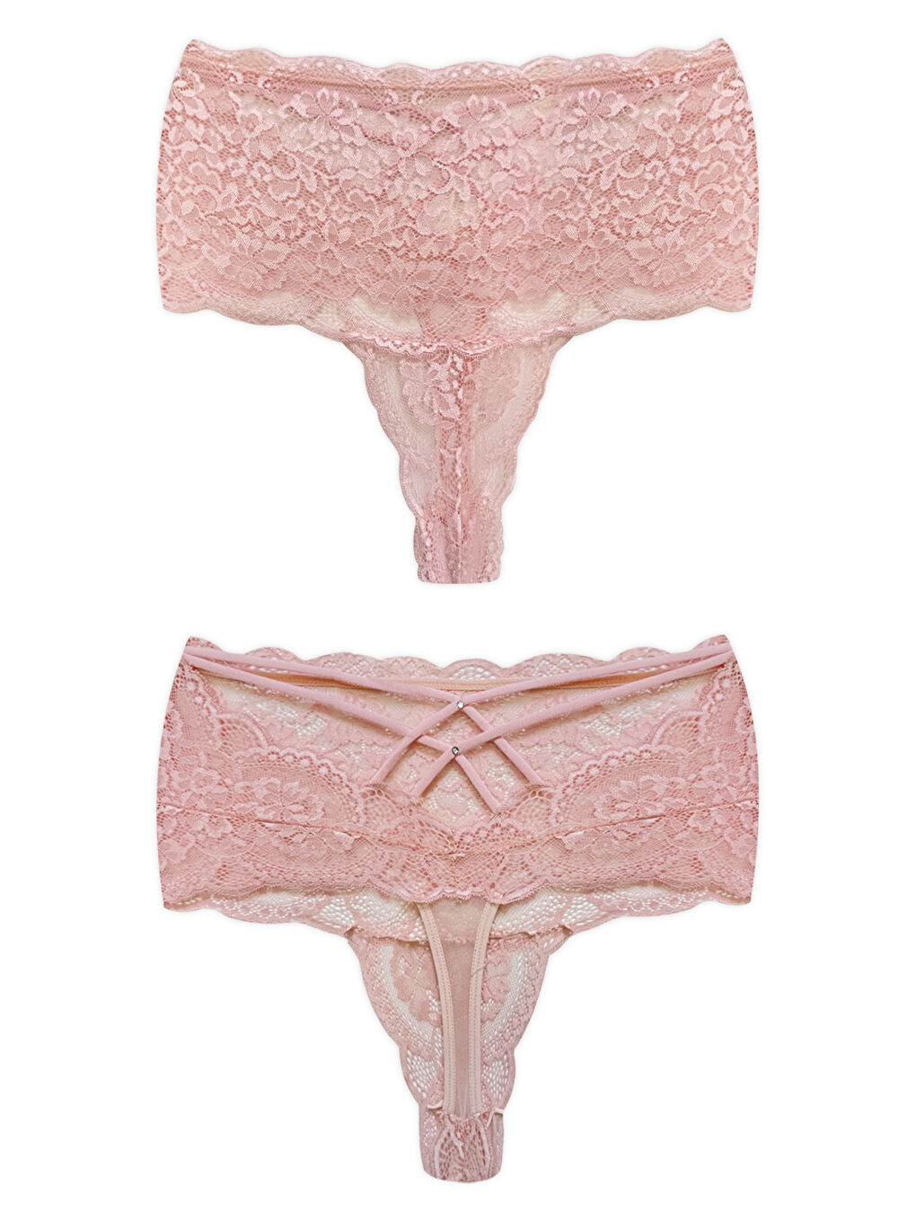 Pembe Pudra Dantelli Lastik Detaylı Yüksek Bel Kadın Tanga Külot