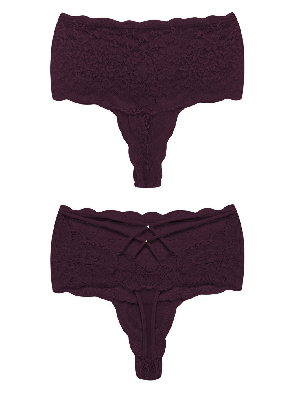 Mürdüm Dantelli Lastik Detaylı Yüksek Bel Kadın Tanga Külot