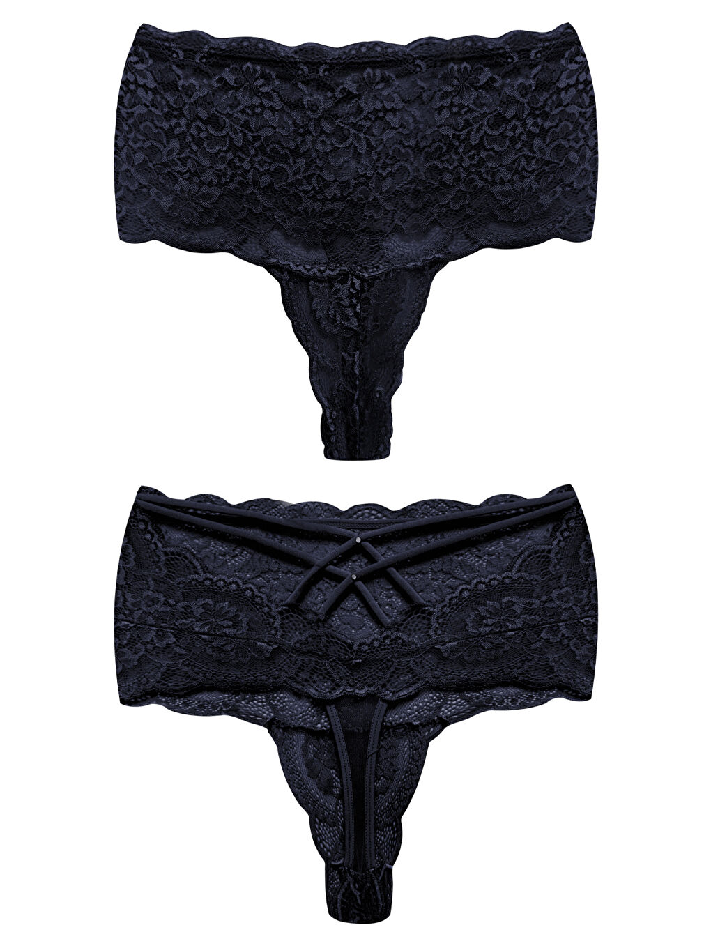 Lacivert Dantelli Lastik Detaylı Yüksek Bel Kadın Tanga Külot