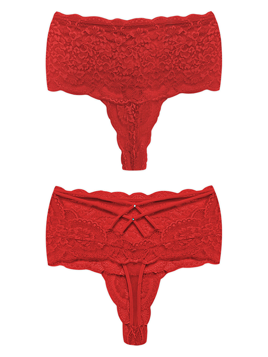 Kırmızı Dantelli Lastik Detaylı Yüksek Bel Kadın Tanga Külot