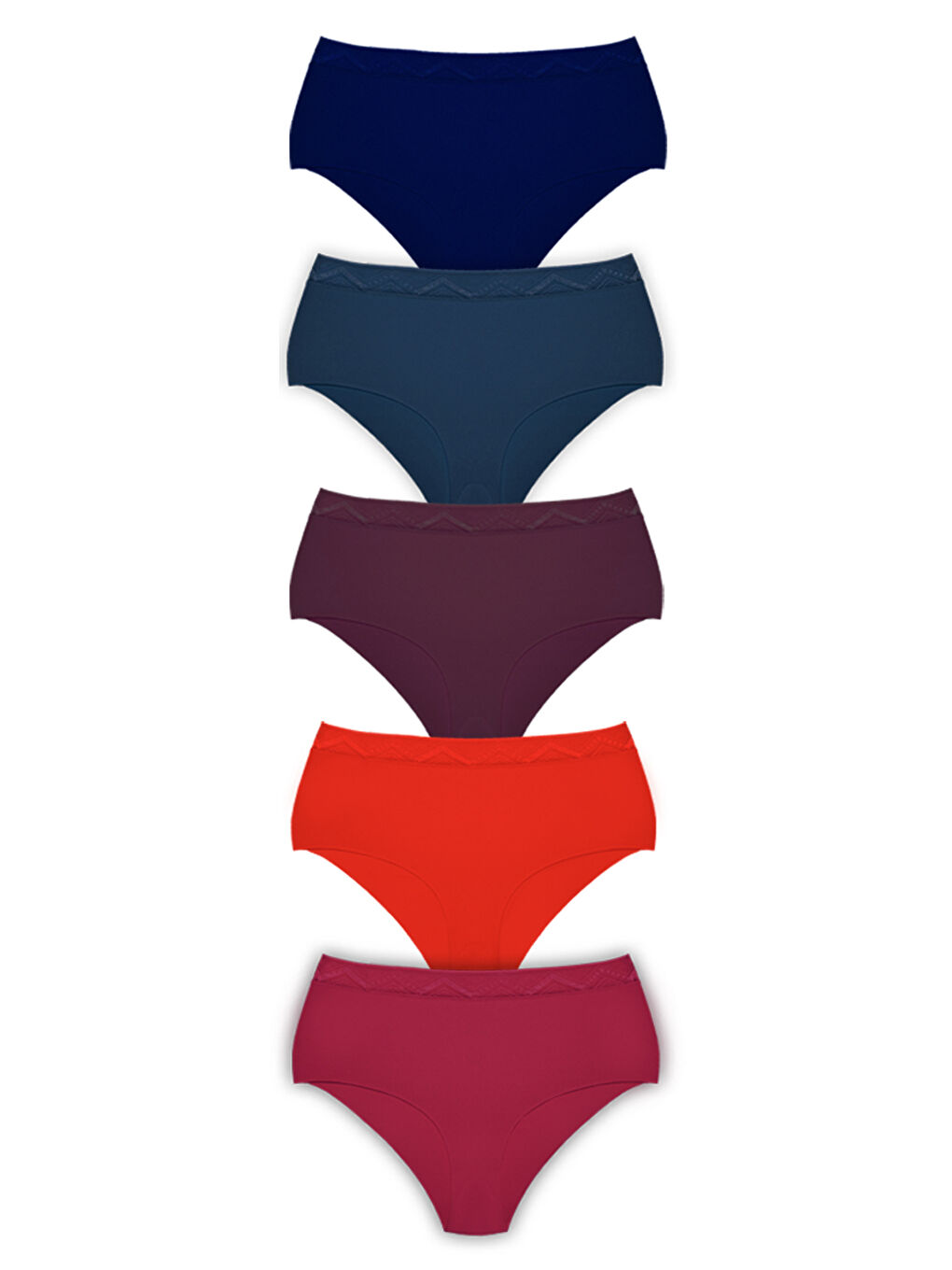 Karışık Basic Yüksek Bel Lazer Kesim Bikini Külot 5'Li Paket