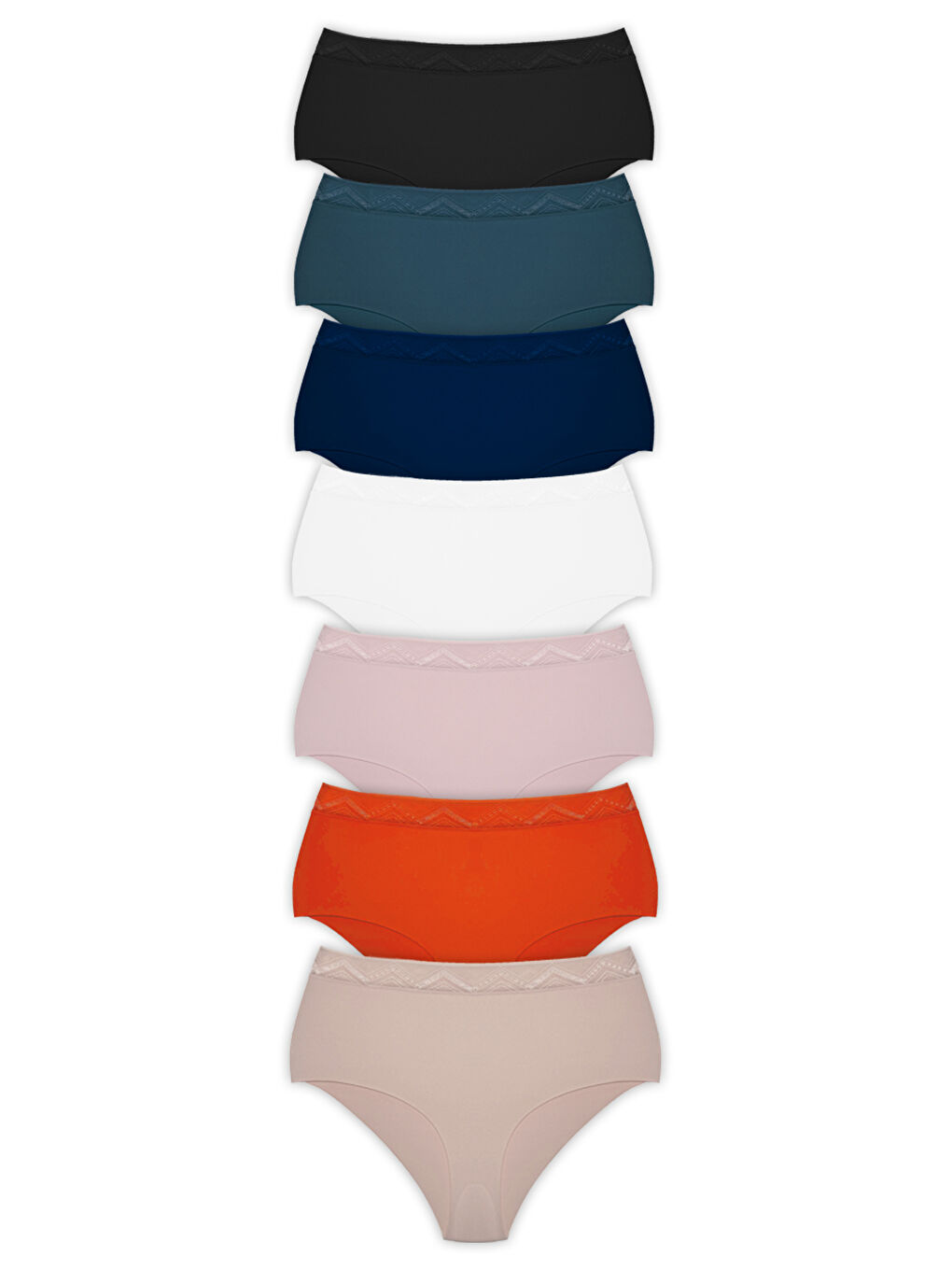 Karışık Basic Yüksek Bel Lazer Kesim Bikini Külot 7'Li Paket