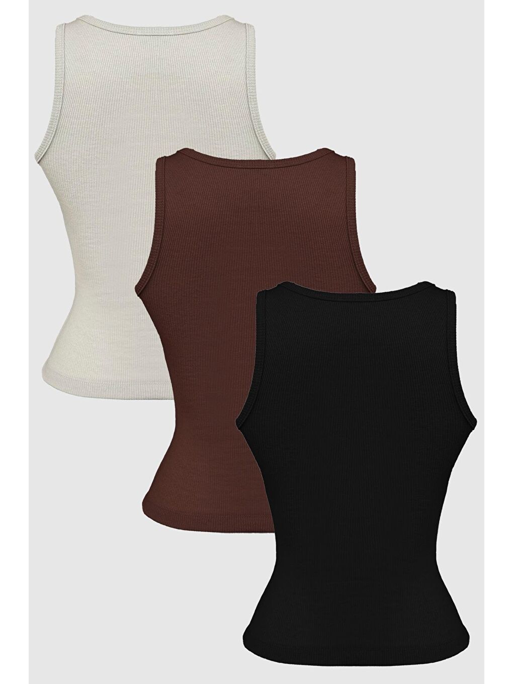 Karışık Pamuklu Kalın Askılı Fitilli Toka Detaylı Kadın Atlet 3'Lü Paket-4