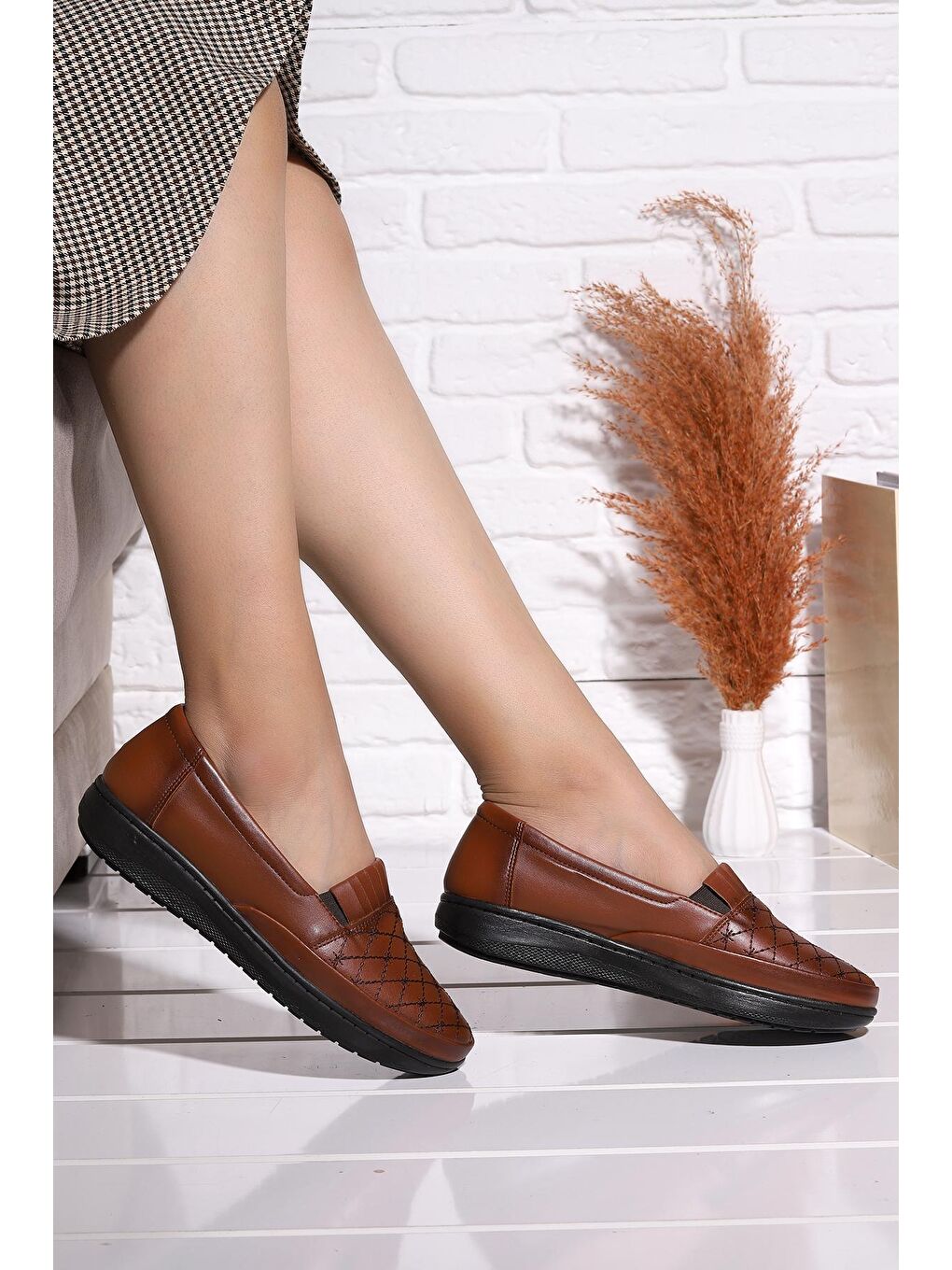 Kahverengi Rahat Konfor Özel Topuk Jeli Anne Günlük Ayakkabı P 08-2