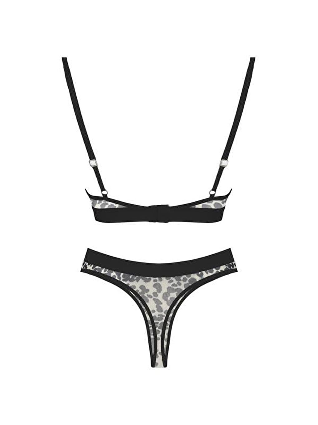 Bej Ten Leopar Desenli Ayarlanabilir Askılı Transparan Tüllü Kadın Sütyen Takımı-1