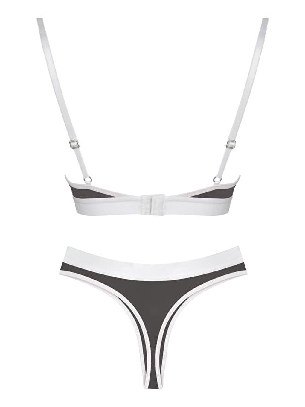 Siyah Beyaz Lastik Detaylı Transparan Tüllü Ayarlanabilir Askılı Kadın Sütyen Takımı-1