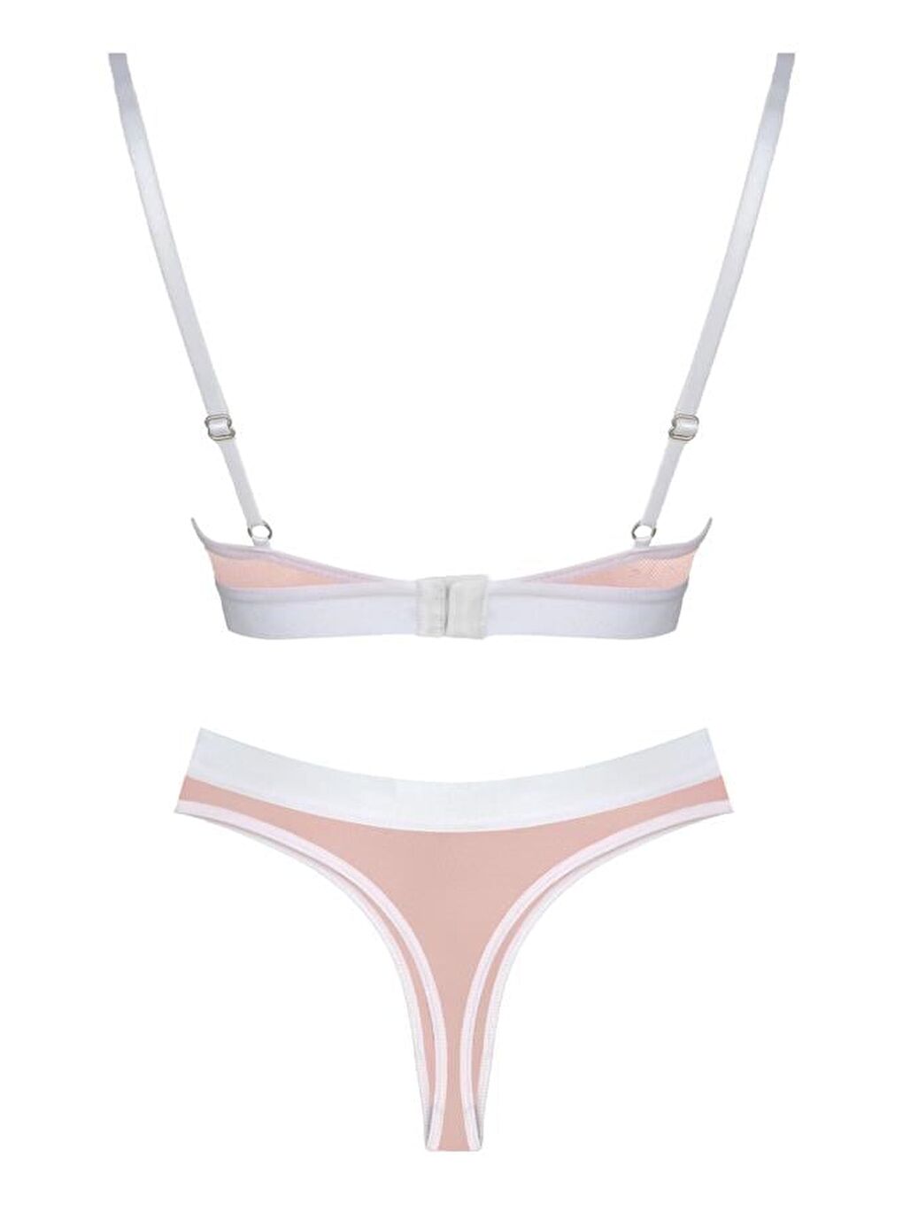 Pembe Pudra Beyaz Lastik Detaylı Transparan Tüllü Ayarlanabilir Askılı Kadın Sütyen Takımı-1