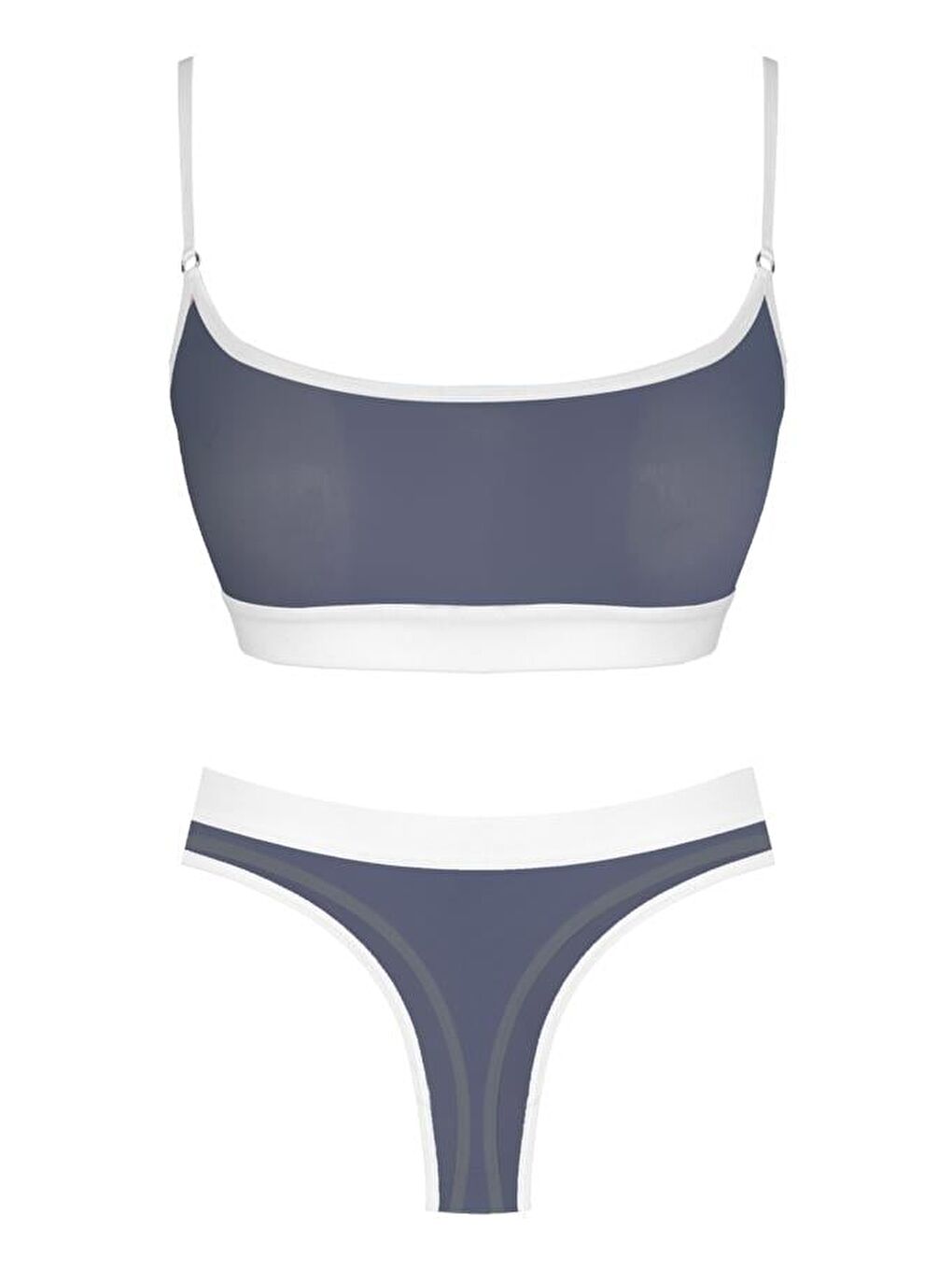 Lacivert Beyaz Lastik Detaylı Transparan Tüllü Ayarlanabilir Askılı Kadın Sütyen Takımı