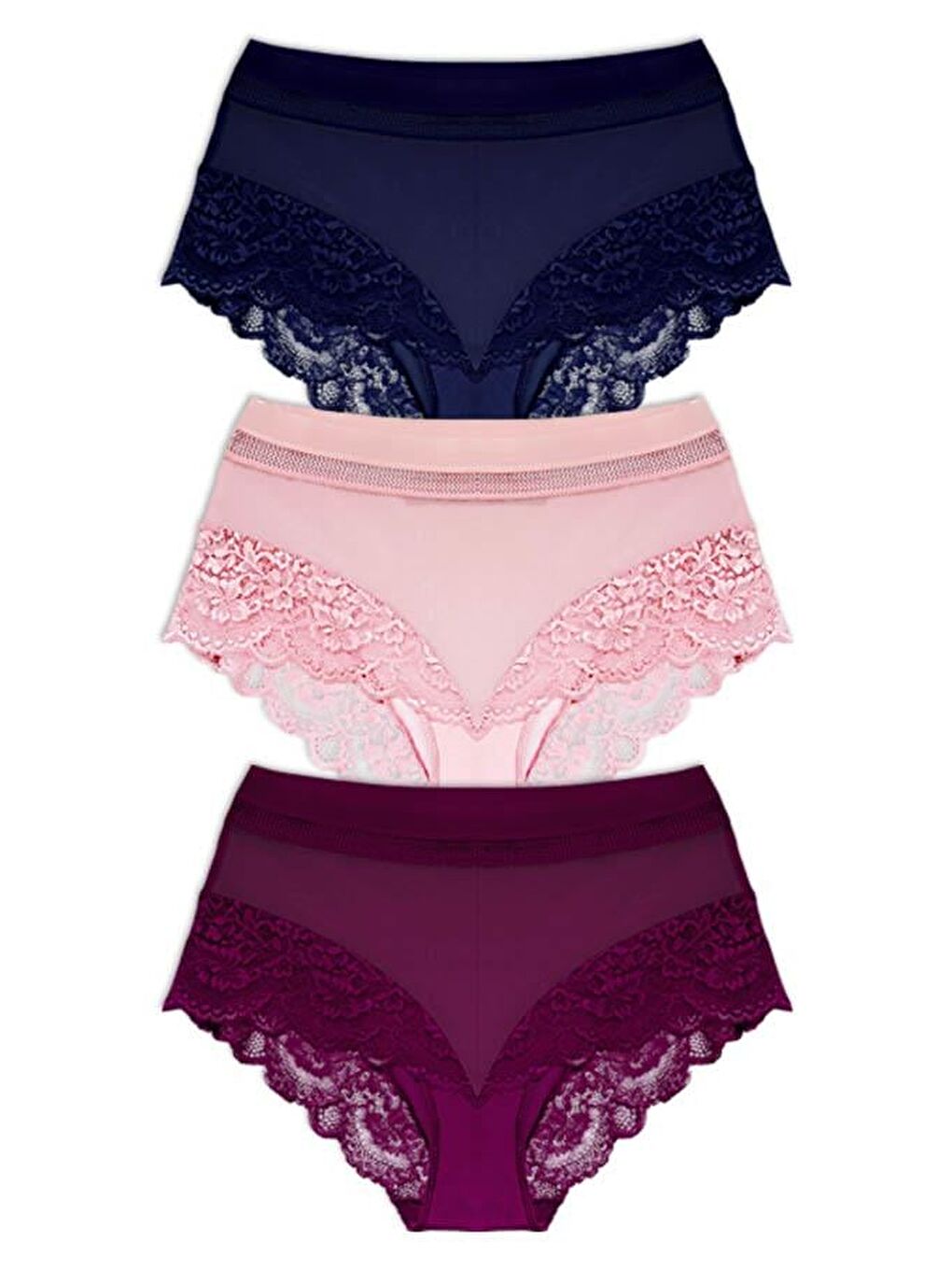 Karışık Dantel Detaylı Transparan Büyük Beden Bikini Külot 3'Lü Paket-2