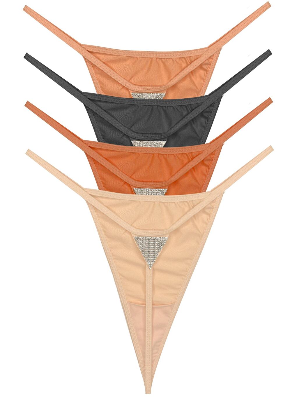 Karışık Mikro Saten Ön Ve Arka Taş Detaylı Kadın String Külot 4'Lü Paket