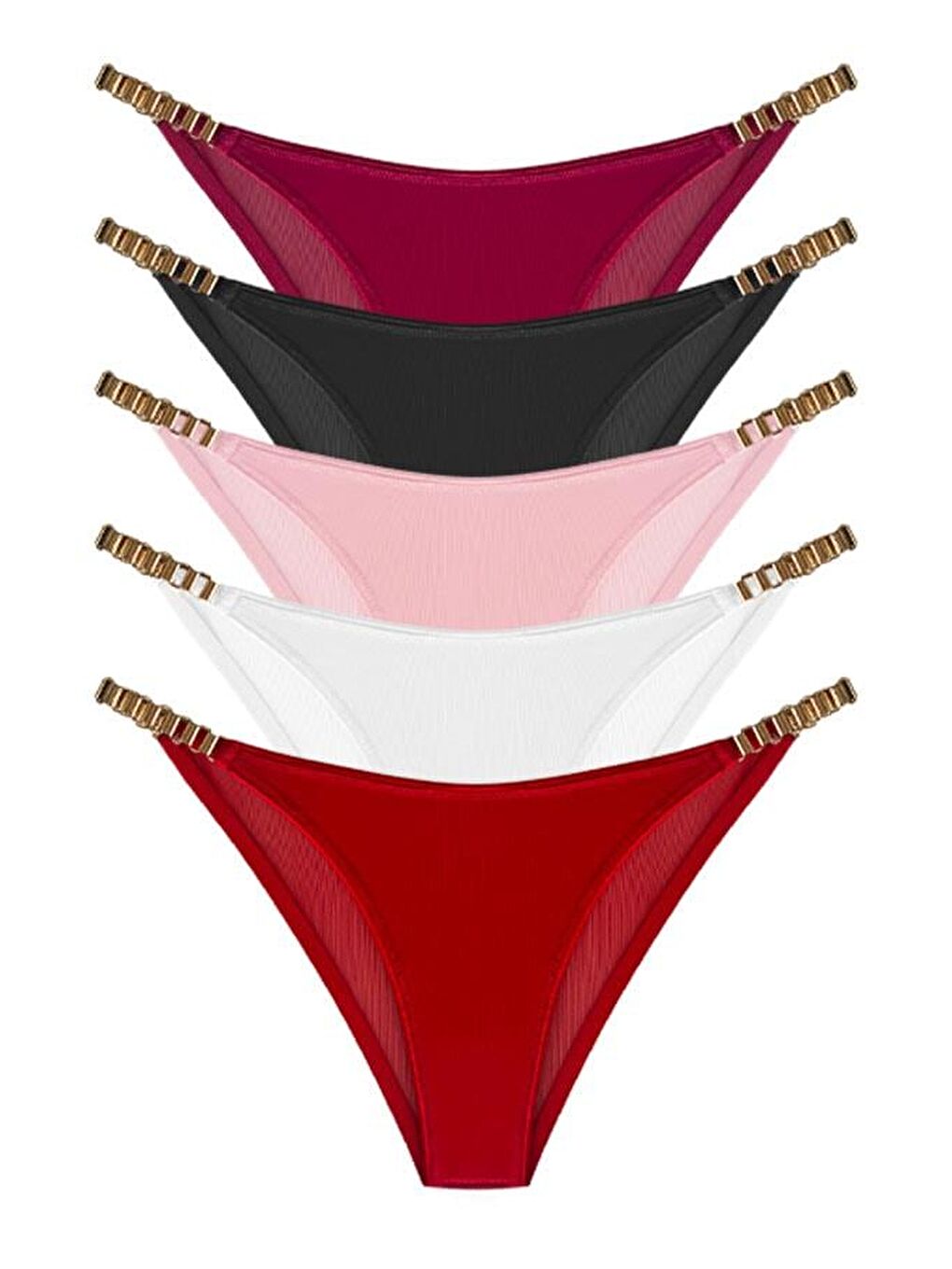 Karışık Tül Transparan Zincir Detaylı Kadın Brezilya Külot 5'Li Paket