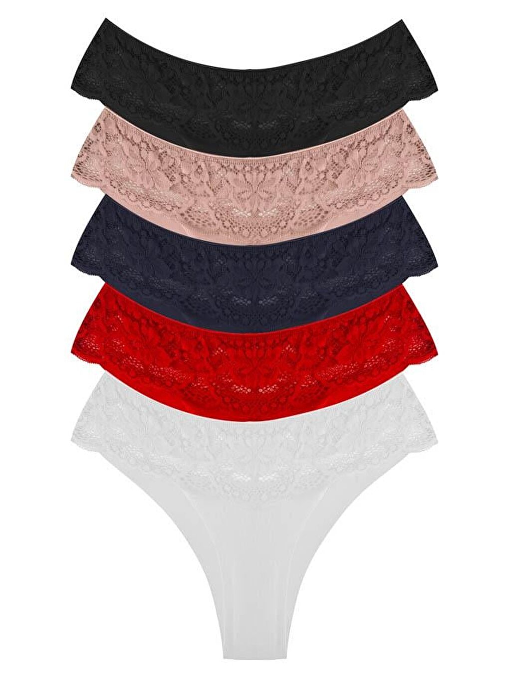 Karışık Dantelli Lazer Kesim Kadın Brezilya Külot 5'Li Paket