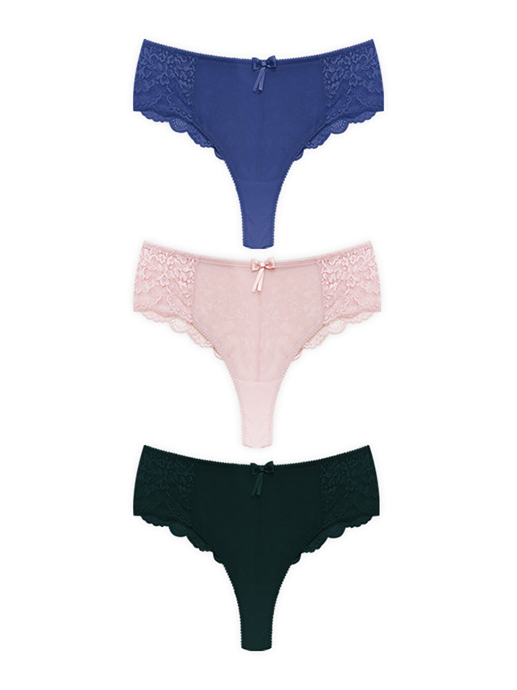 Karışık Dantelli Tül Detaylı Büyük Beden Brezilya 3'Lü Paket Külot - 4