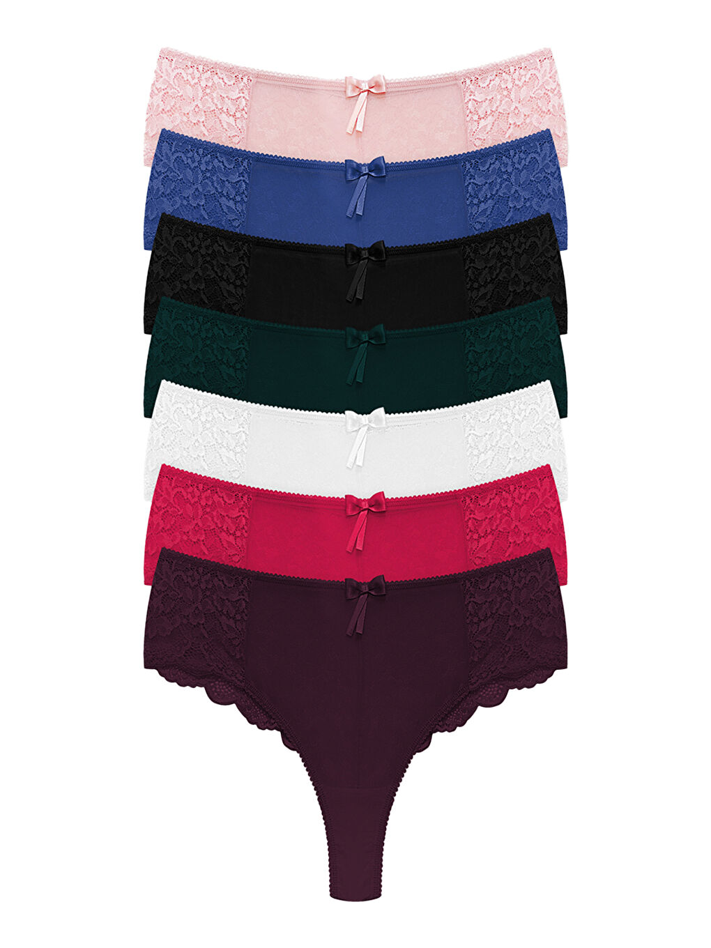 Karışık Dantelli Tül Detaylı Büyük Beden Kadın Brezilya 7'Li Paket Külot