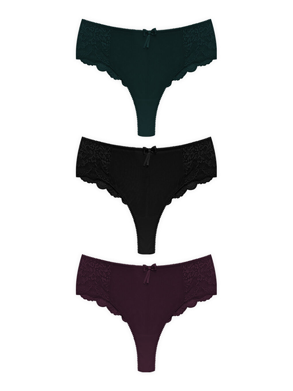 Karışık Dantelli Tül Detaylı Büyük Beden Kadın Brezilya 3'Lü Paket Külot