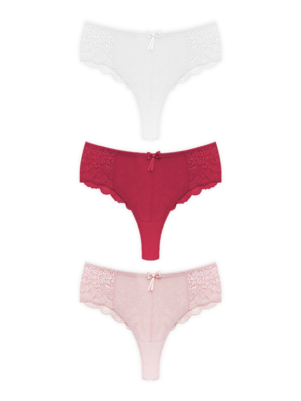 Karışık Dantelli Tül Detaylı Büyük Beden Kadın Brezilya 3'Lü Paket Külot - 2