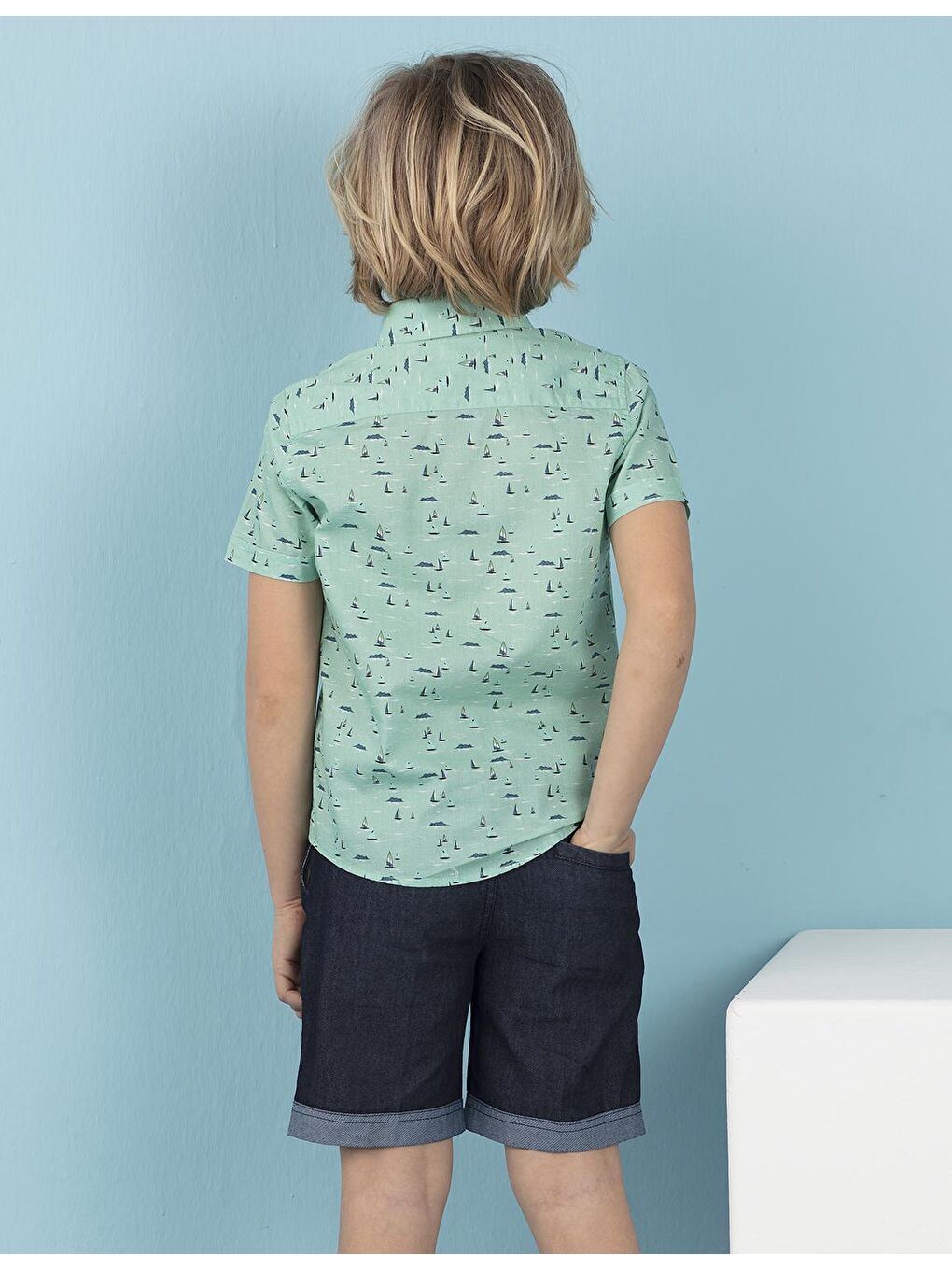 Yeşil Yelkenli Turkuaz Erkek Çocuk Gömlek-1