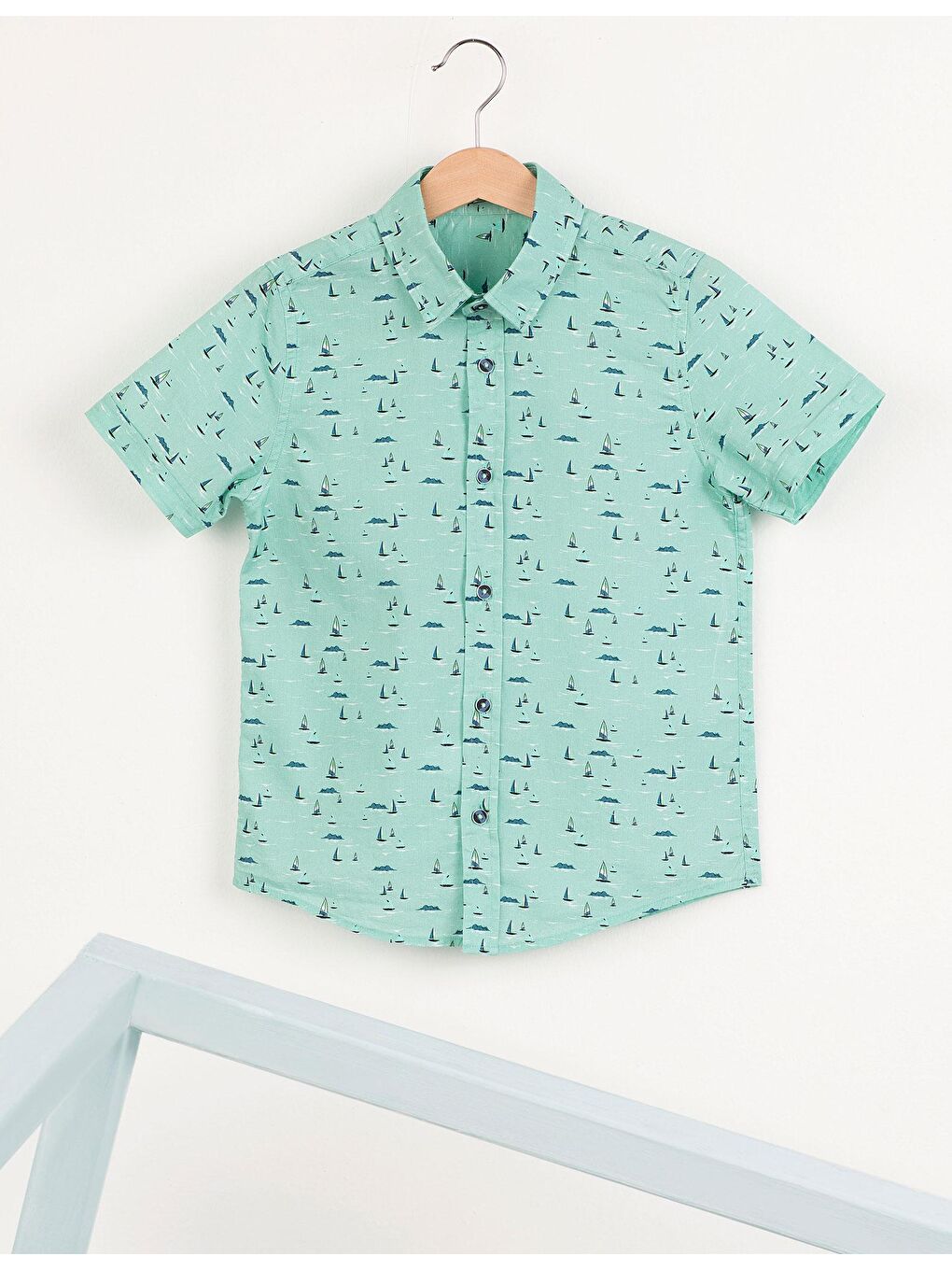 Yeşil Yelkenli Turkuaz Erkek Çocuk Gömlek-2