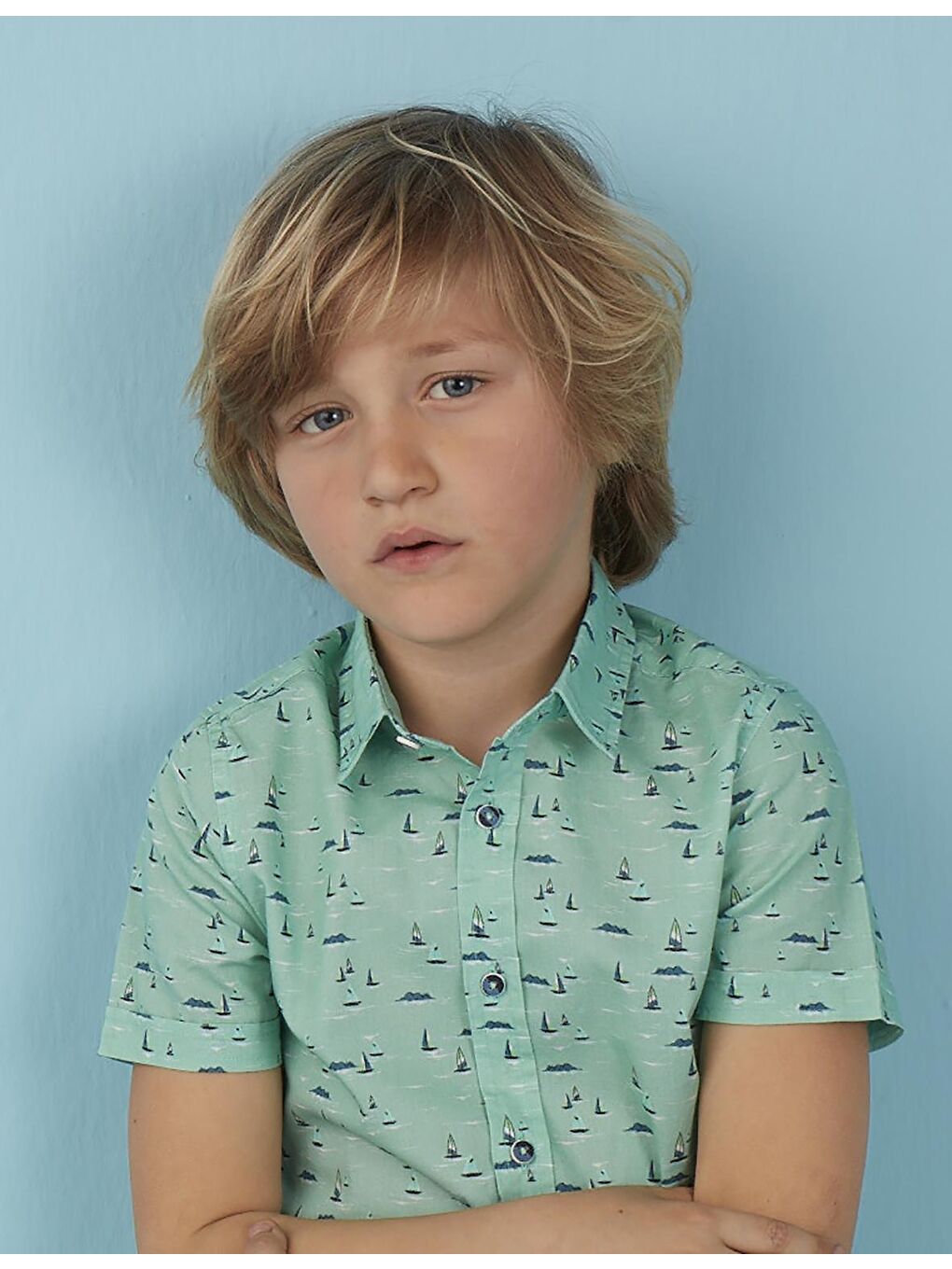 Yeşil Yelkenli Turkuaz Erkek Çocuk Gömlek-4