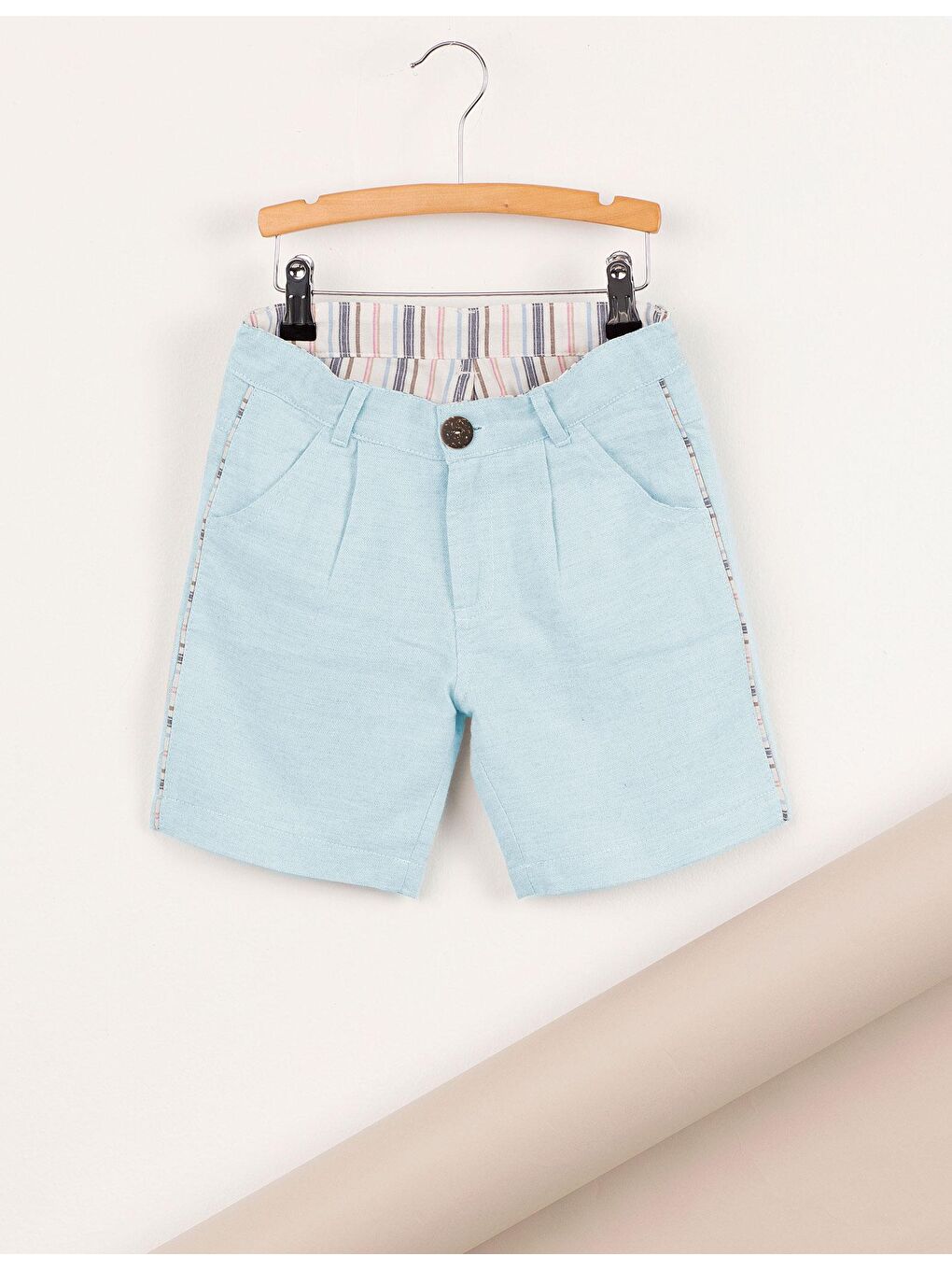 Buz Mavisi Erkek Çocuk Keten Görünümlü Şort-2