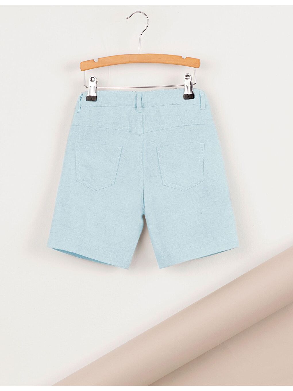 Buz Mavisi Erkek Çocuk Keten Görünümlü Şort-3