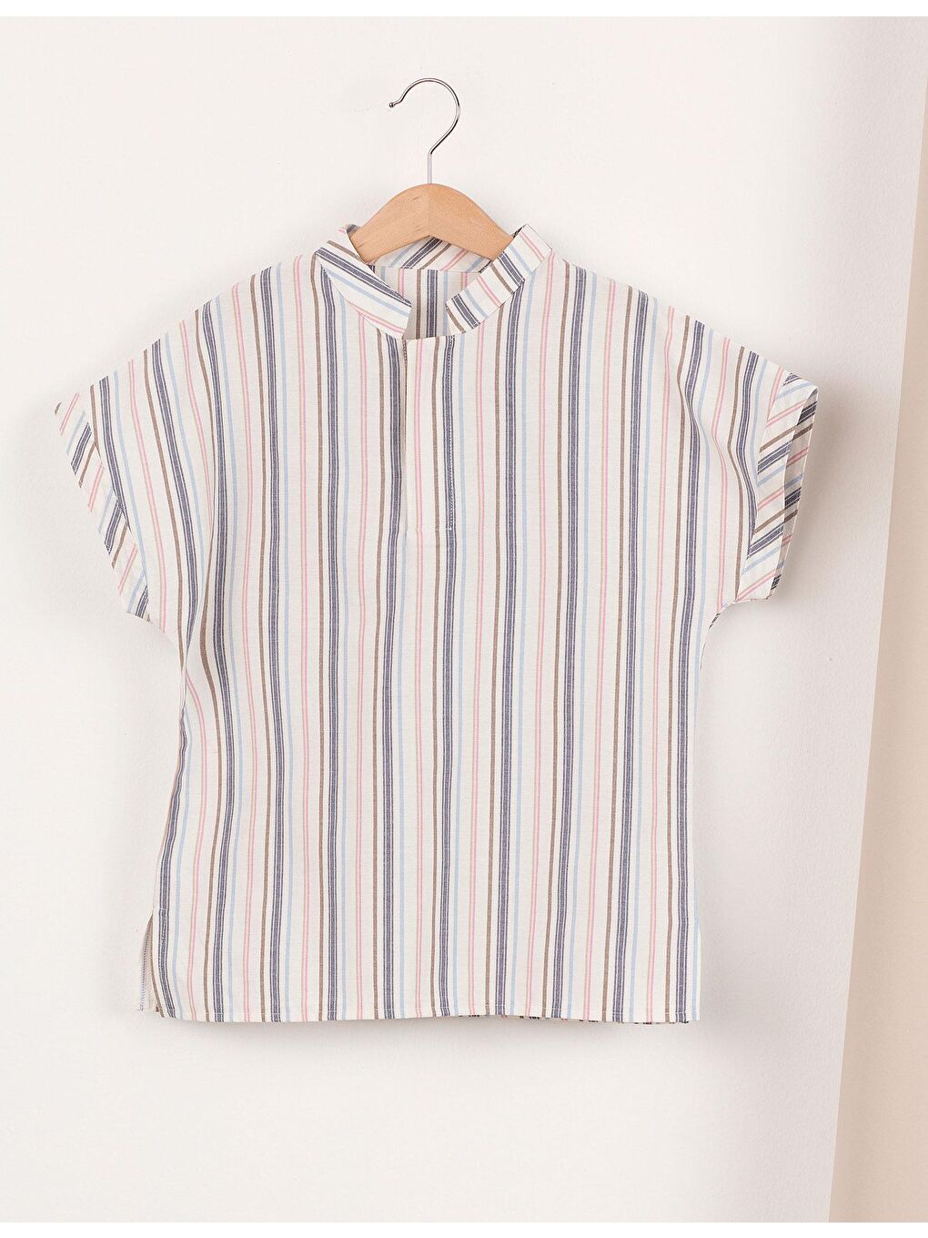 Bej Çizgili Dokuma Erkek Çocuk Gömlek-2