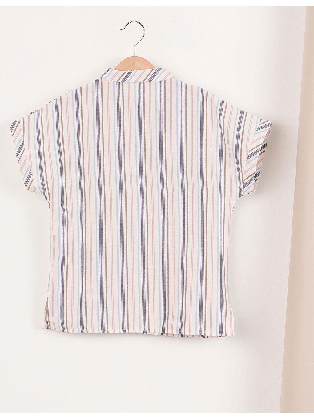 Bej Çizgili Dokuma Erkek Çocuk Gömlek-3