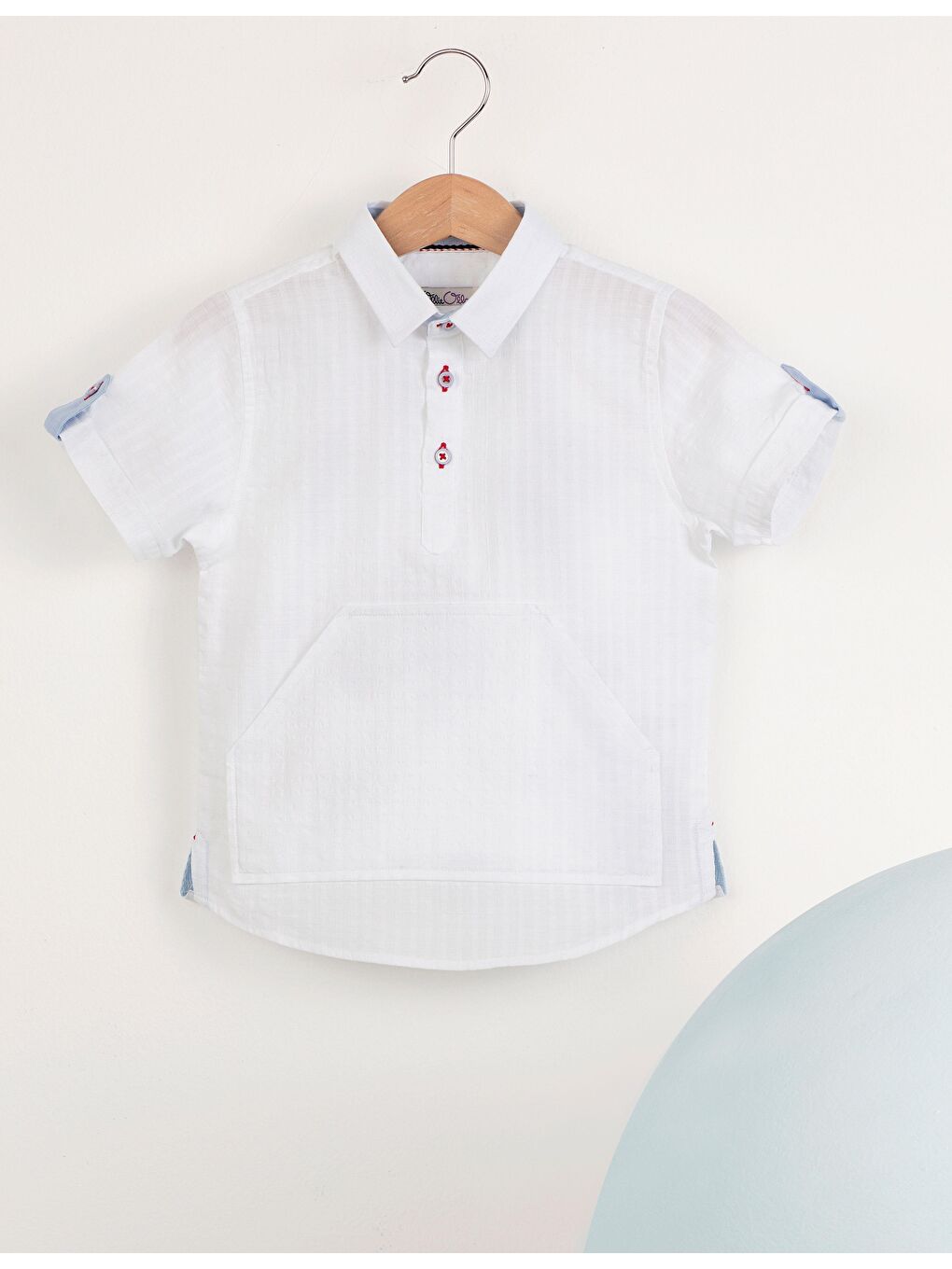 Kanguru Cepli Beyaz Erkek Çocuk Gömlek-2