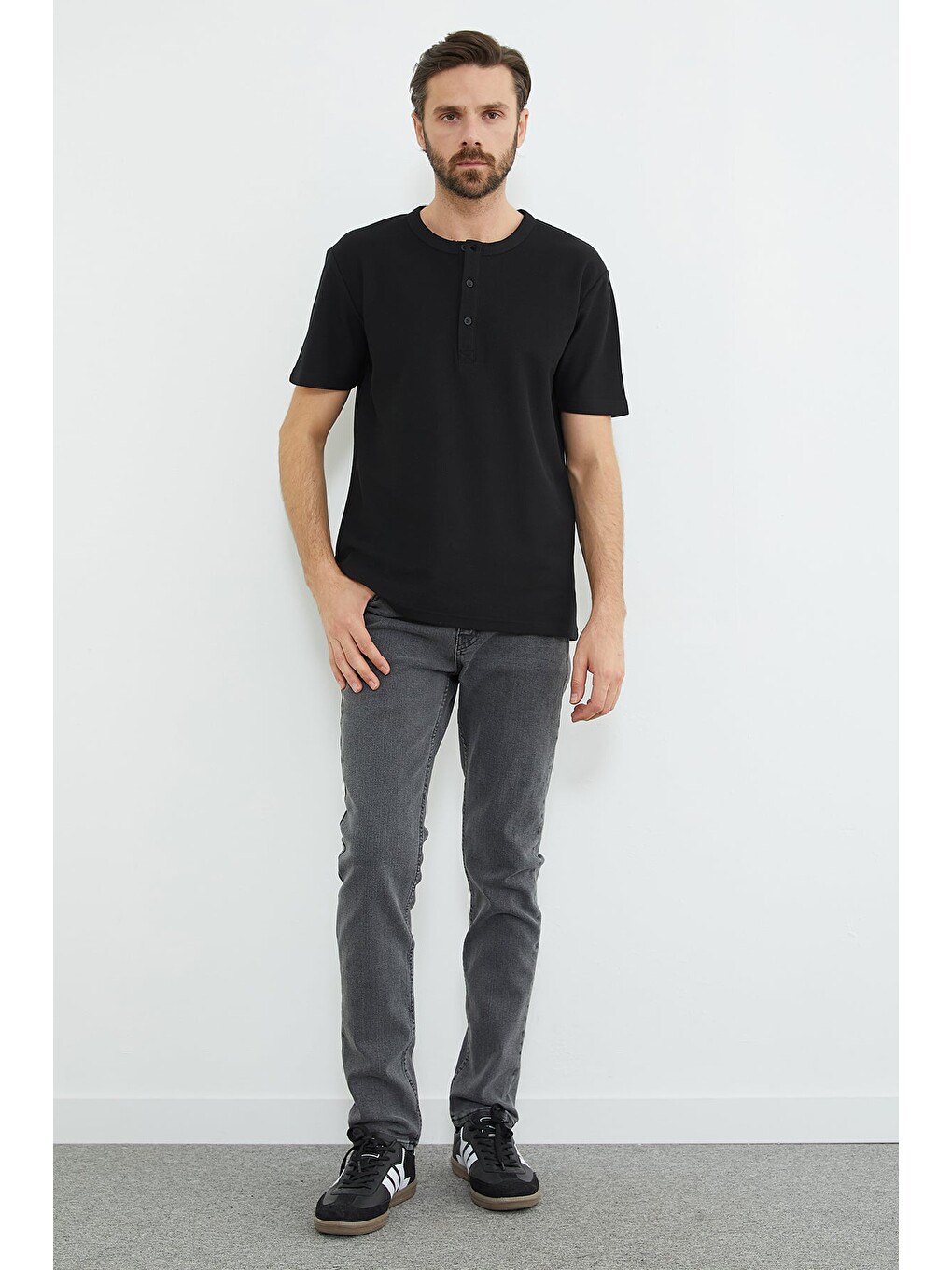 Gri Fermuarlı Straight Jean Pantolon-2