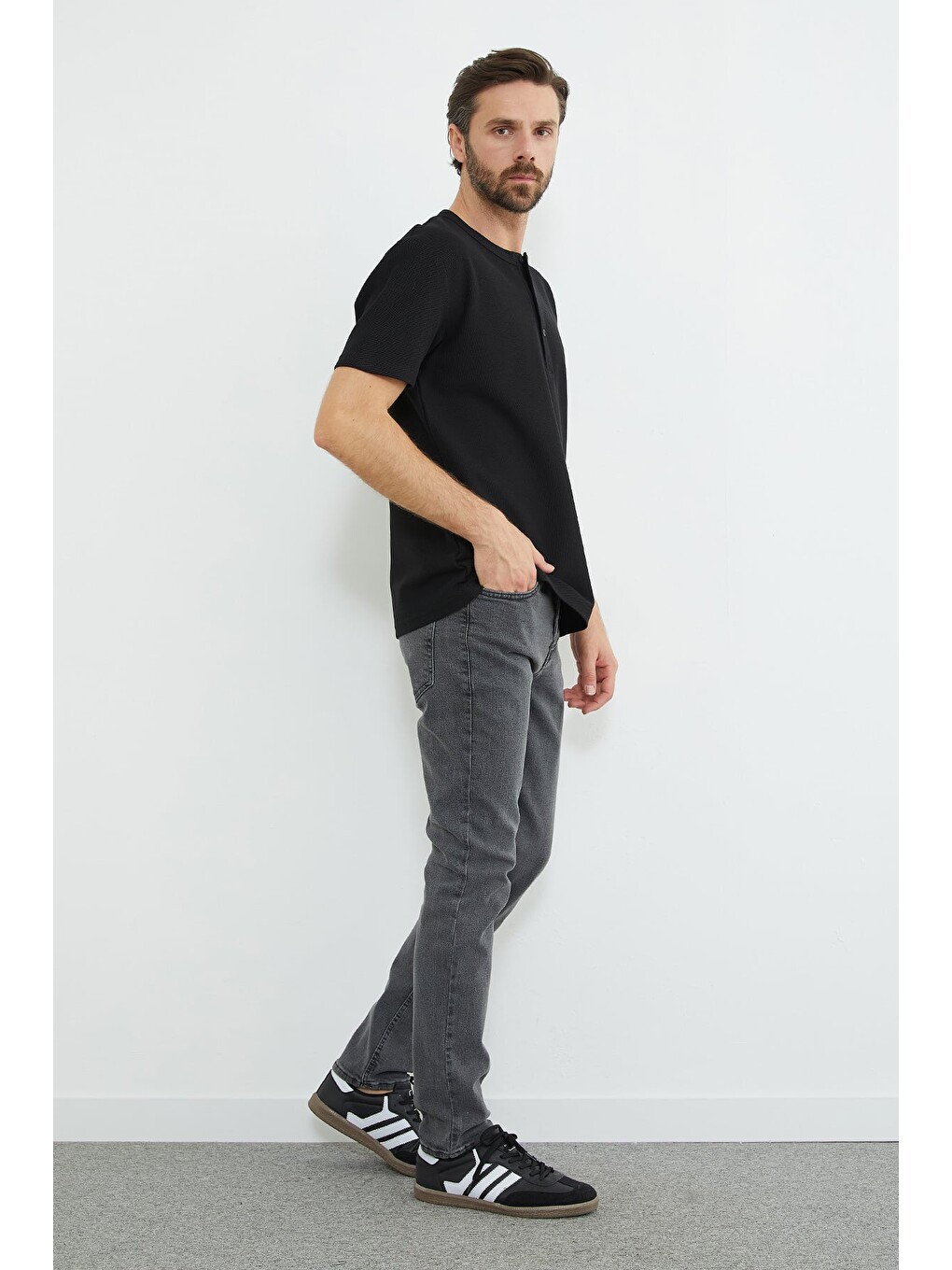 Gri Fermuarlı Straight Jean Pantolon-3